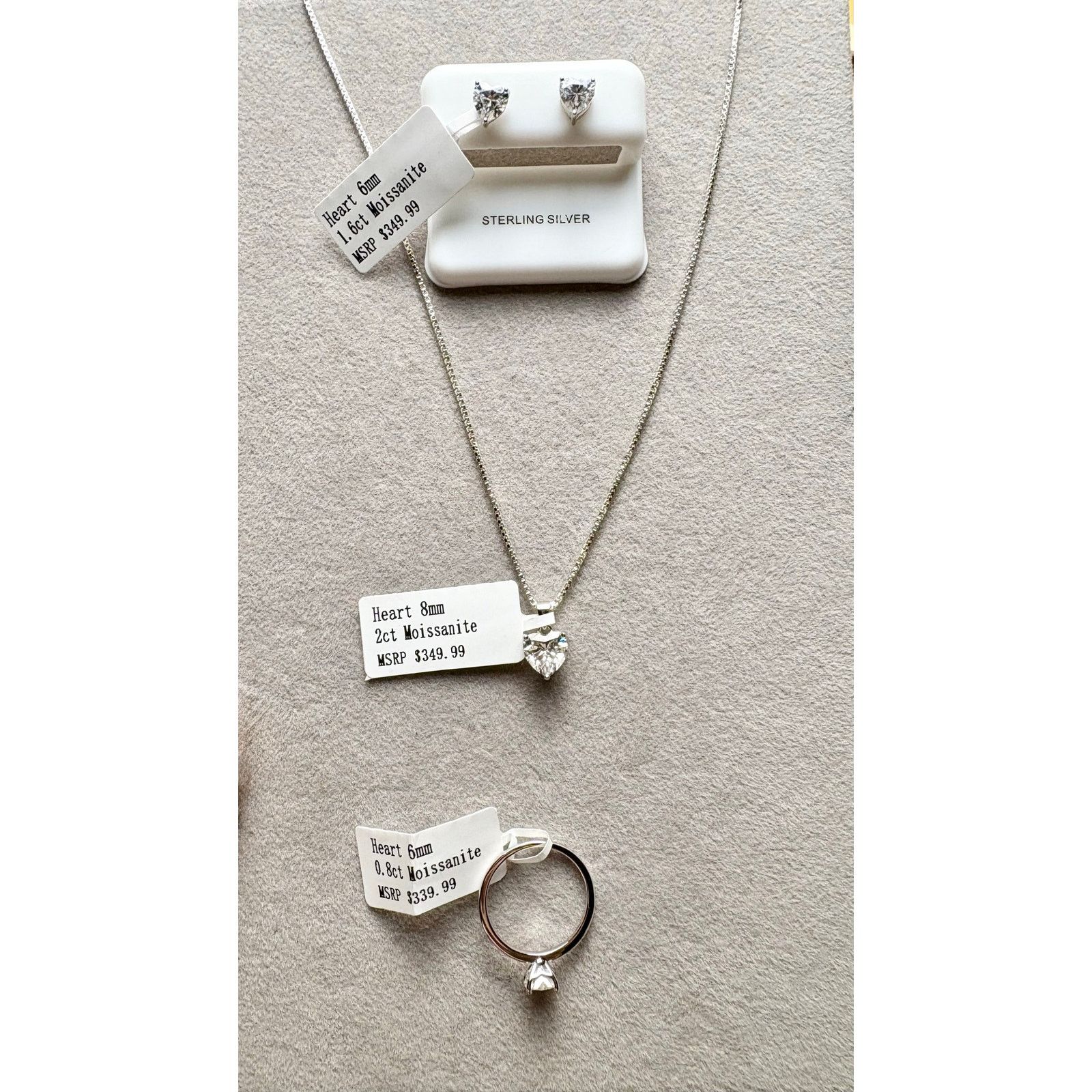 Jewelry Moissanite Heart 3PC Set: Ring, Necklace & Earrings - Silver Size ONE SIZE - 7 Thumbnail