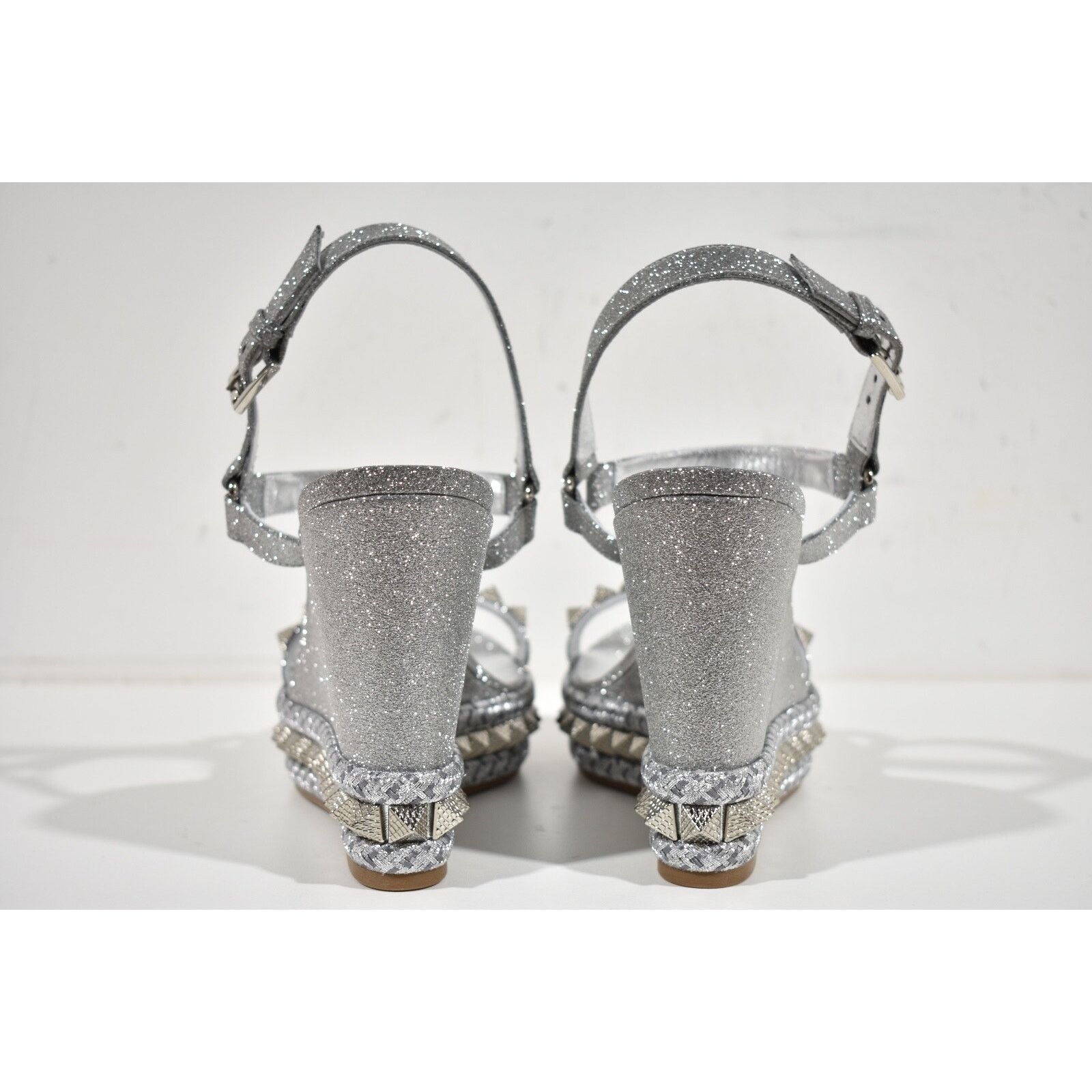 Christian Louboutin Pyraclou 110 Silver Glitter Platform Wedge Sandal Heel 37 Size US 7 / IT 37 - 11 Thumbnail