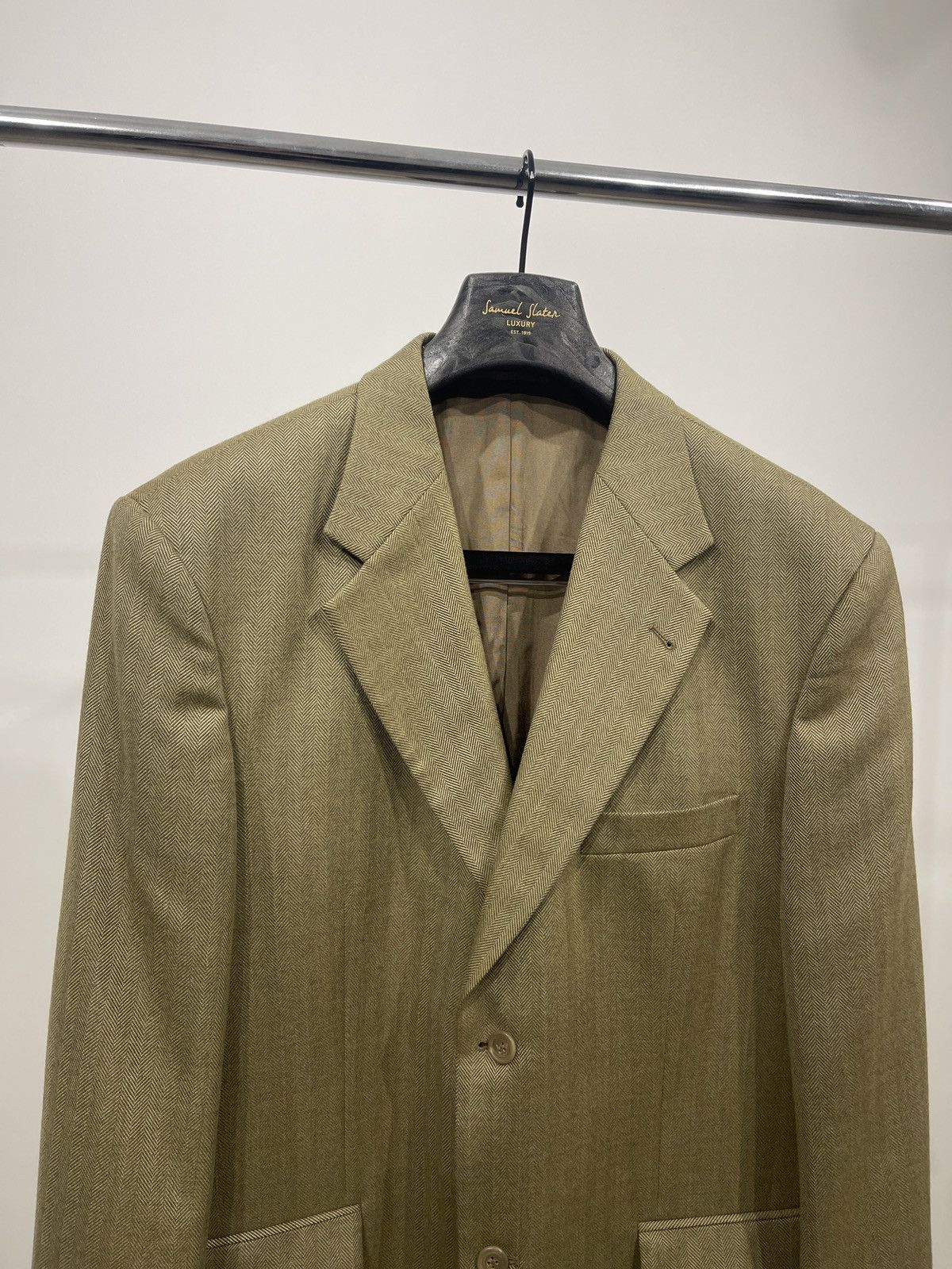 Vintage 🔥Vintage blazer beige herringbone pattern classic jacket Size 46R - 3 Thumbnail