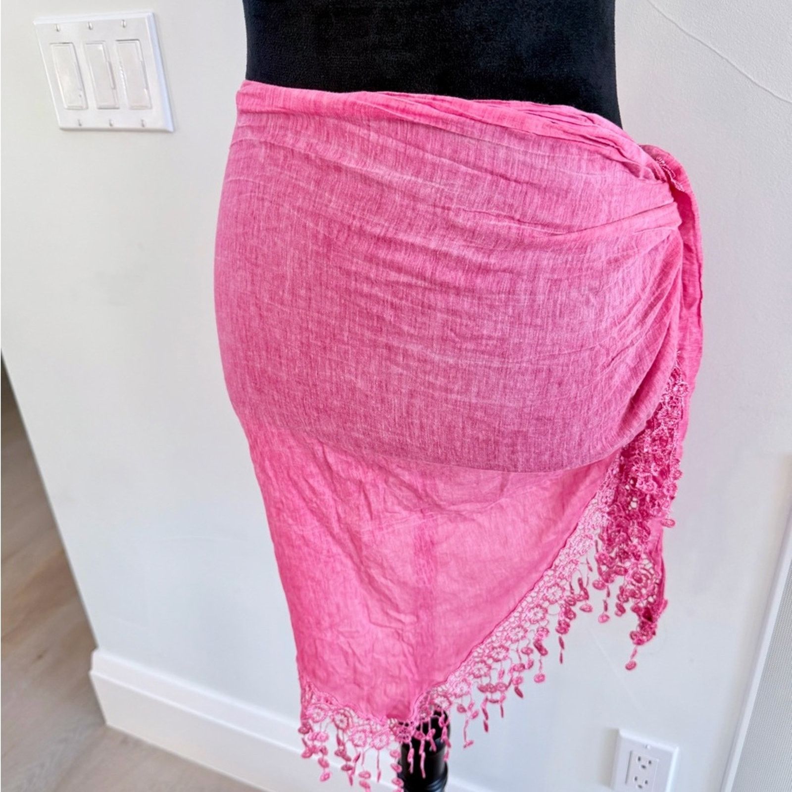 Other Pink Y2K Scarf Wrap with Beaded Fringe Beach Vacation Size ONE SIZE - 4 Thumbnail