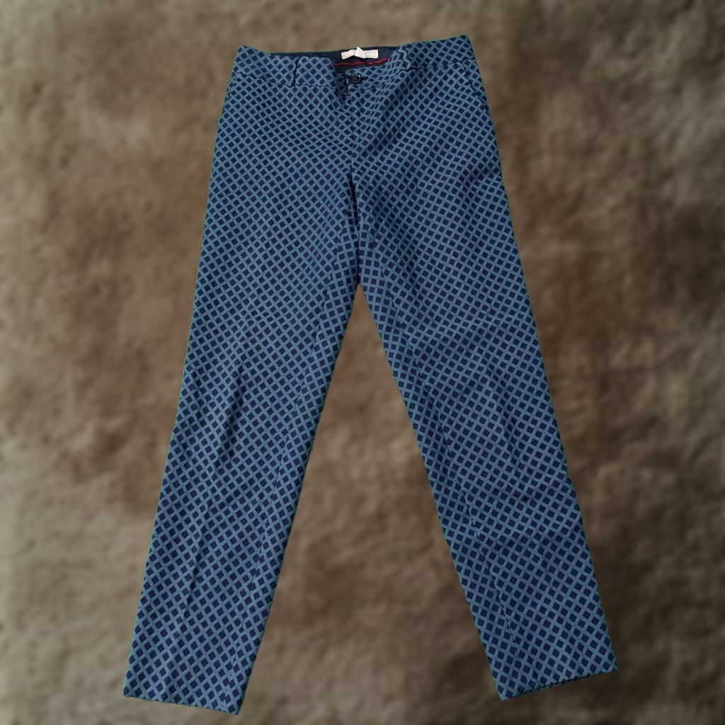 Banana Republic BANANA REPUBLIC PANTS WOMENS SIZE 2 BLUE TEAL CHECK RAYON COTTON BLEND CHINO INSEAM 29 VINTAGE No Size 26" / US 2 / IT 38 - 1 Thumbnail