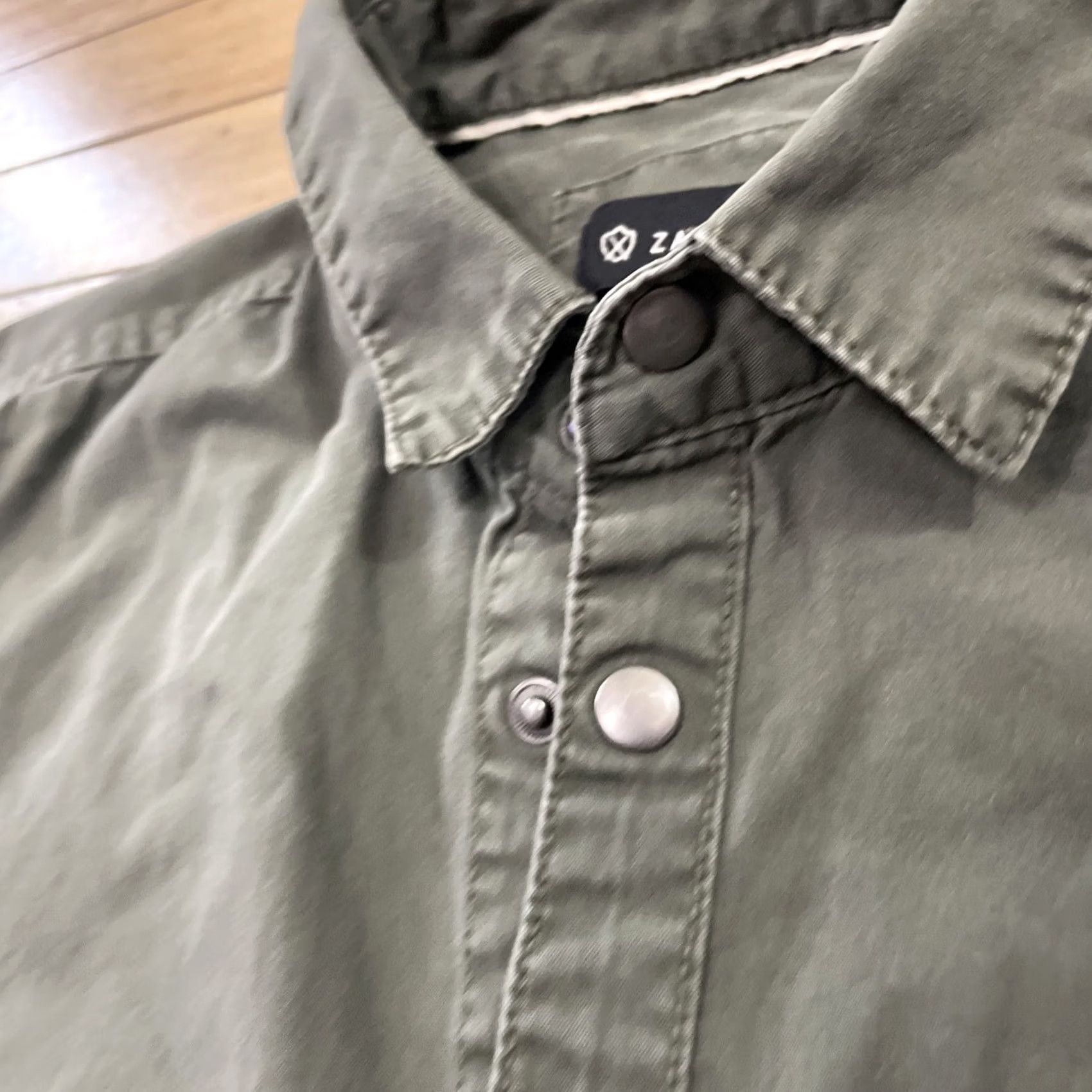 Zanerobe ZANEROBE Button-Up Shirt Men M Green Gray with Pockets, Metal Snap Button, Workwear Outfits Outdoors Size US M / EU 48-50 / 2 - 5 Thumbnail