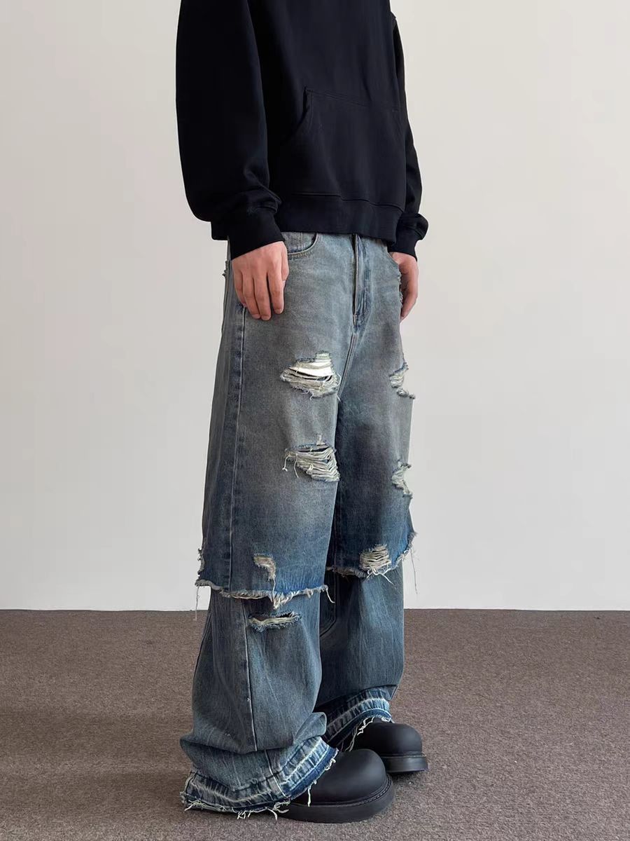 Japanese Brand × Jean High Street Hip Hop Fake Two Piece Layered Aged Jeans Size US 34 / EU 50 - 2 Thumbnail