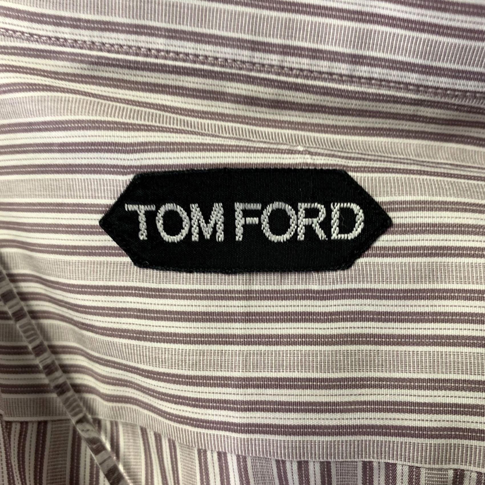 Tom Ford TOM FORD XL White Purple Stripe Cotton Long Sleeve Shirt Size US XL / EU 56 / 4 - 6 Thumbnail
