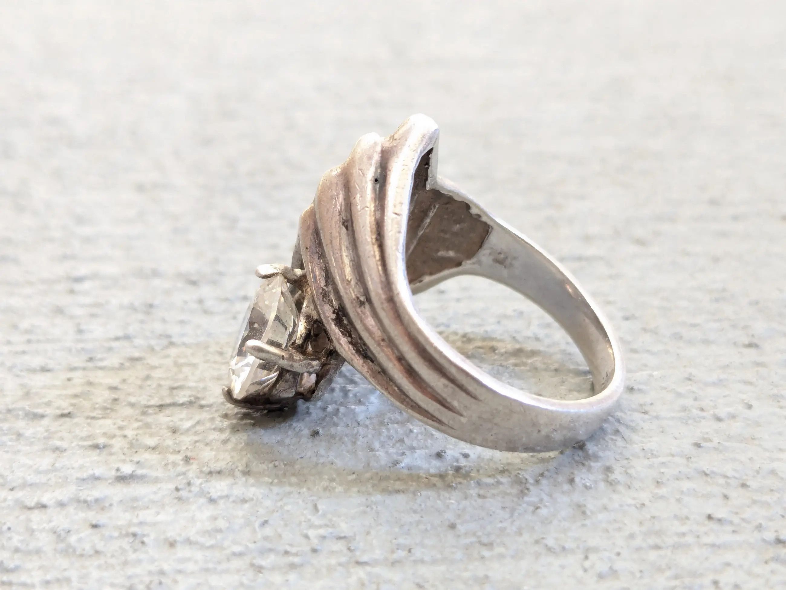 Jewelry × Vintage Sterling Silver Ring CZ Clear Round 7 Mexico Taxco Modern Size ONE SIZE - 6 Thumbnail