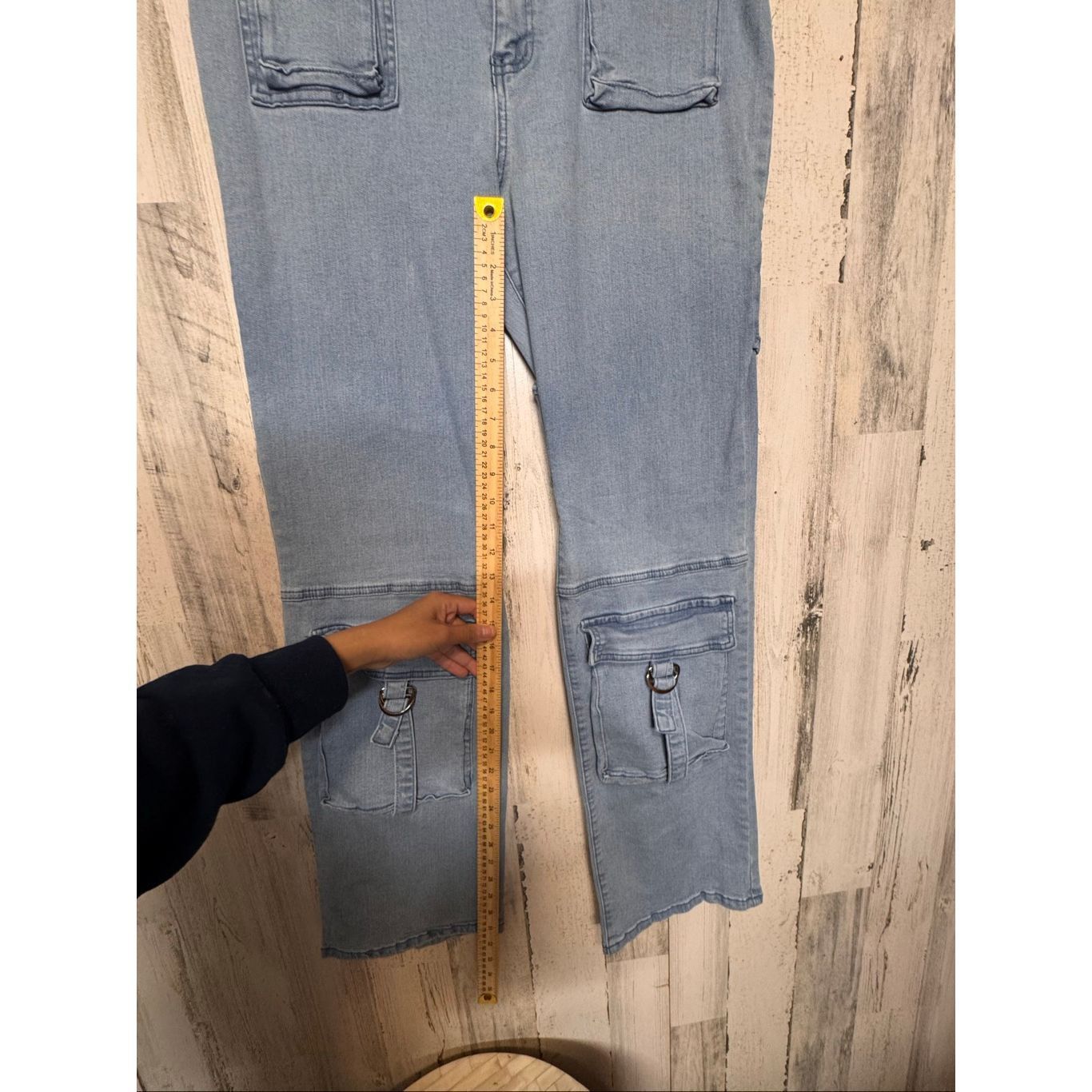 Other Fashion Nova Cargo Jeans | Light Wash Utility Denim Pants with Pockets Size 13 Size 32" / US 10 / IT 46 - 7 Thumbnail