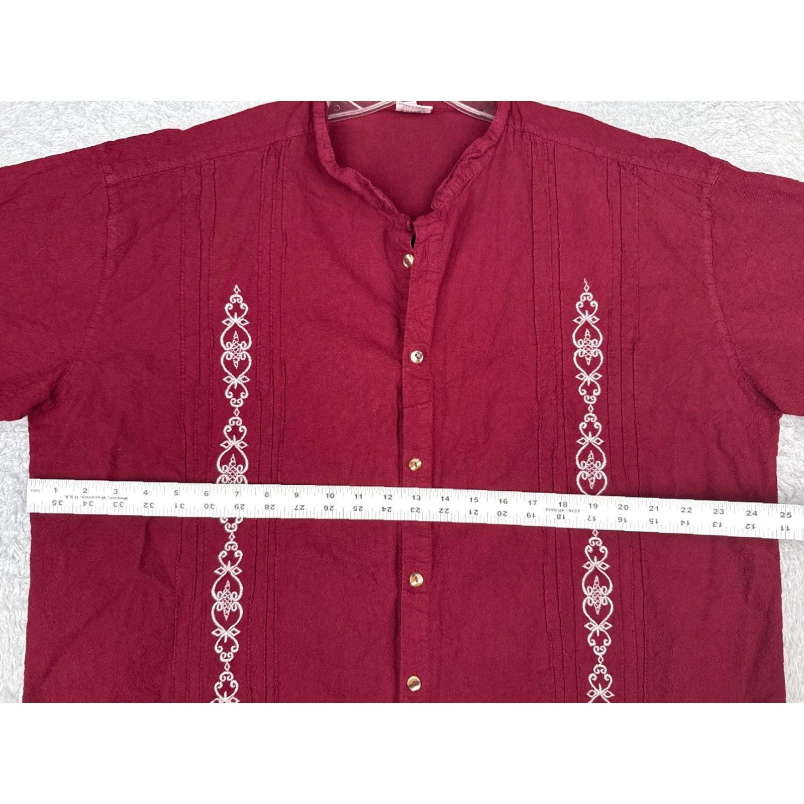 Vintage Adi's Guayabera Shirt Men's 42 Red Short Sleeve Button Embroidered 100% Cotton Aloha Beach Vacation Resort Size US XL / EU 56 / 4 - 7 Thumbnail