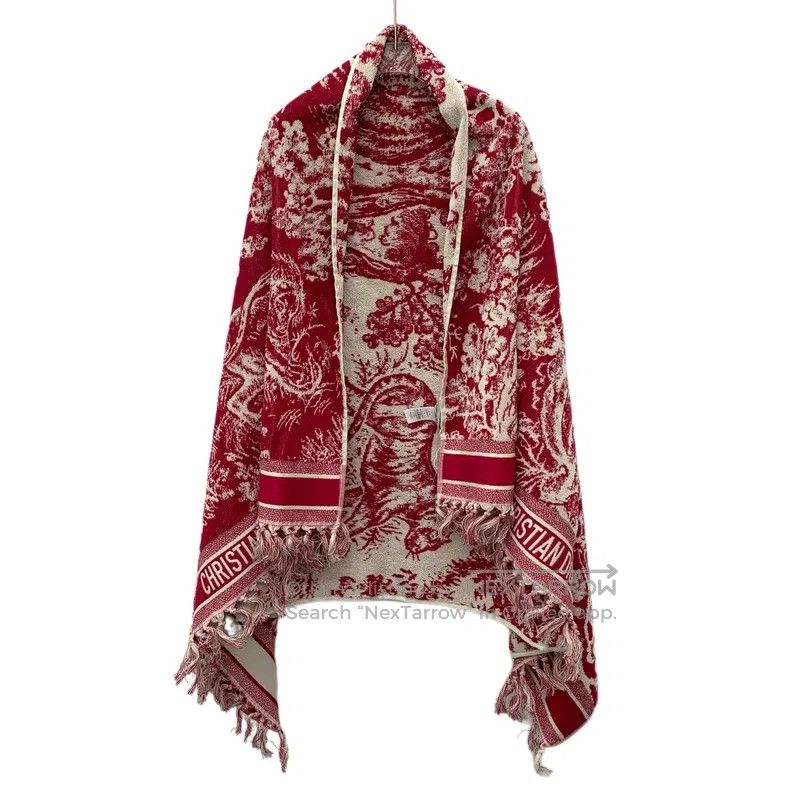 Dior Dior SizeU Red animal jungle printed cotton tassel cloak sh Size ONE SIZE - 1 Thumbnail