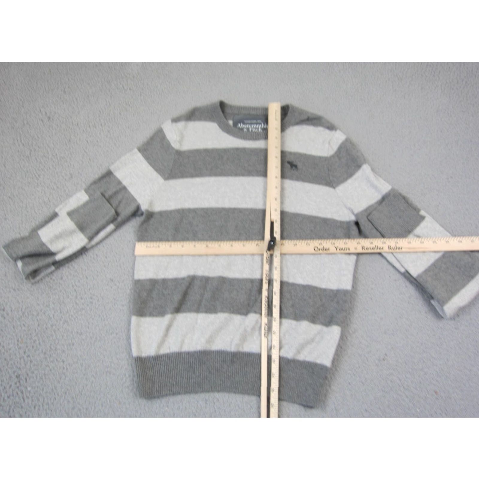Abercrombie & Fitch Abercrombie Sweater Mens M Gray Striped Cotton Wool Knit 90s Slim Pullover Crew Neck Vintage Size US M / EU 48-50 / 2 - 7 Thumbnail