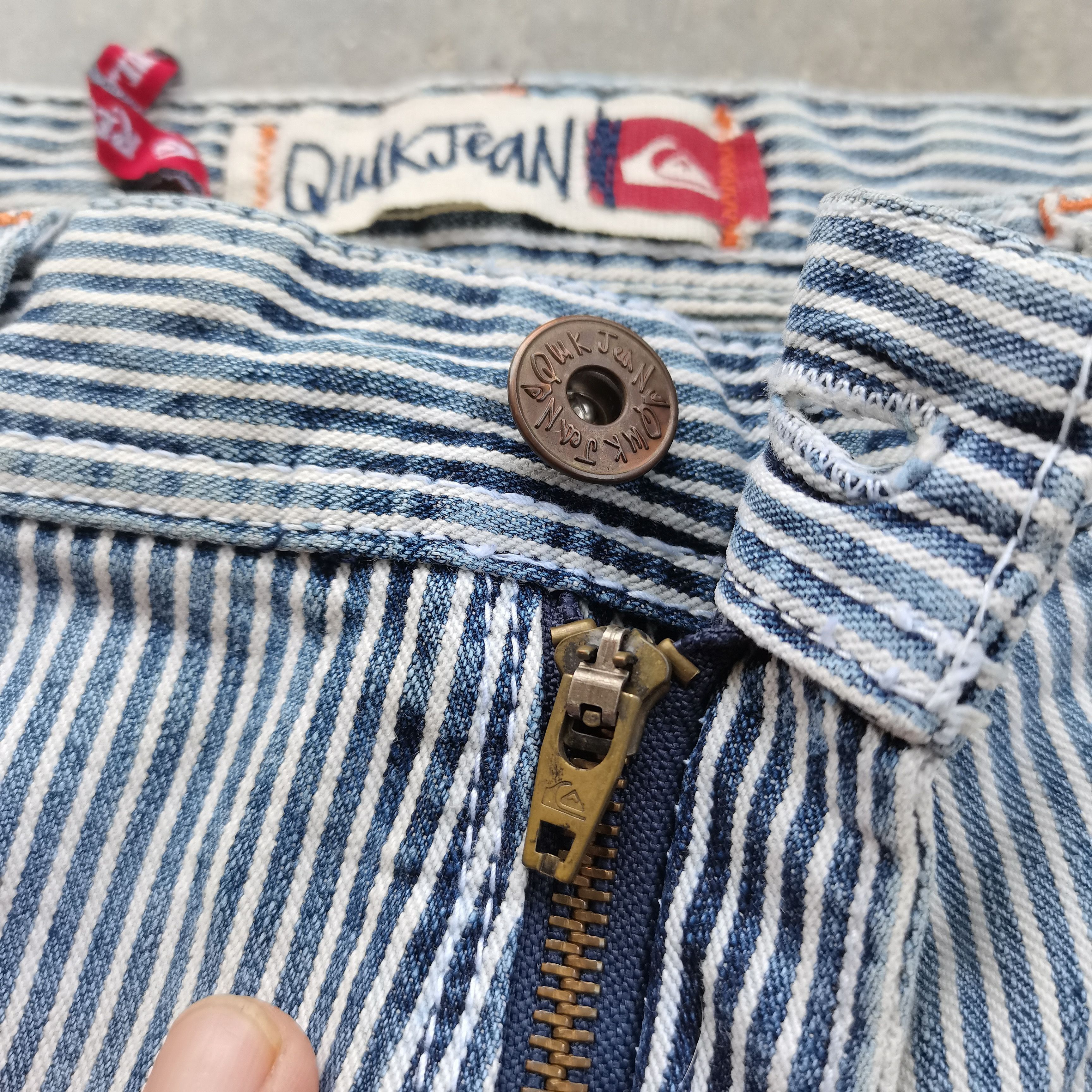 Quiksilver × Vintage Vintage QUIKSILVER Hickory Stripes Distress Faded Denim Size US 31 - 11 Thumbnail
