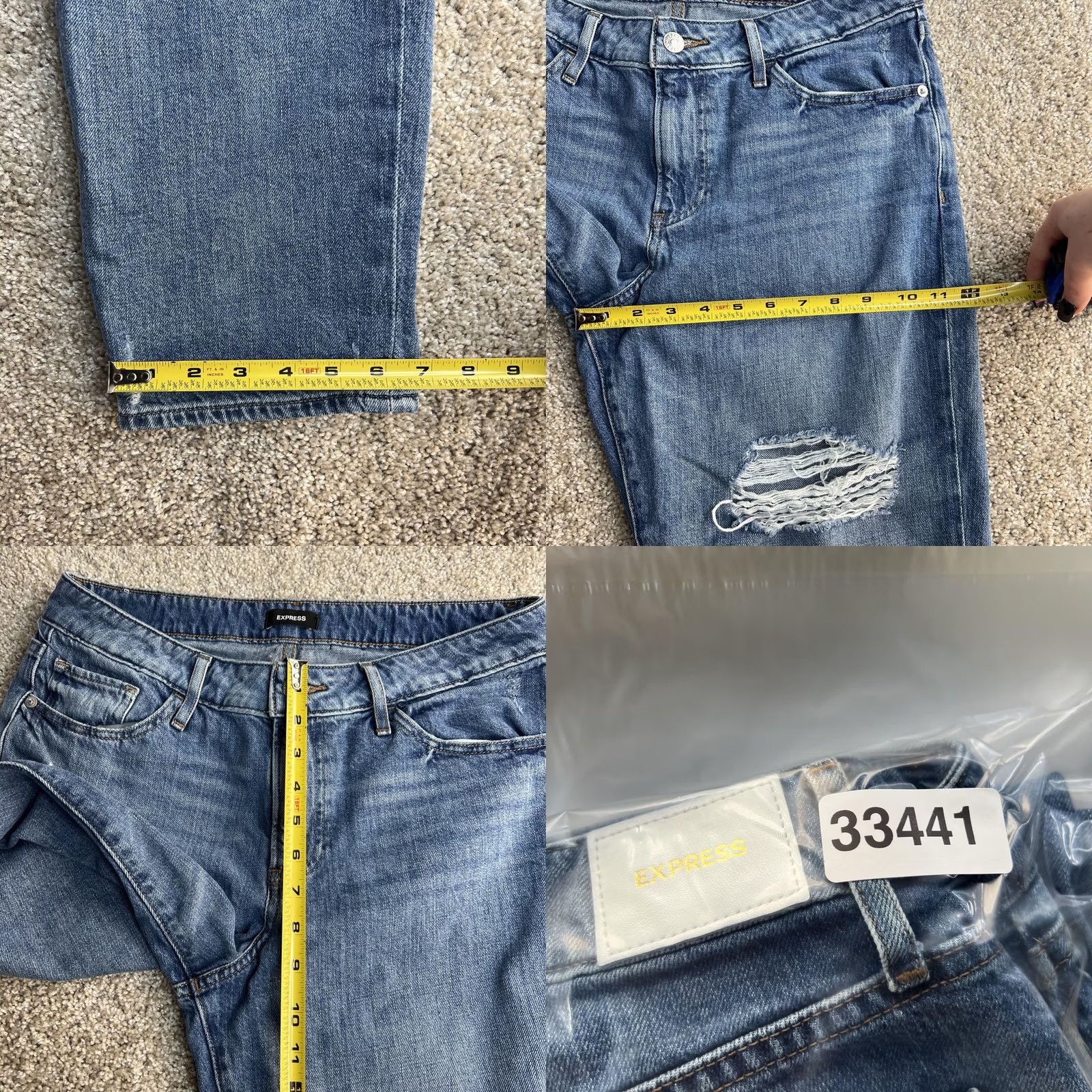 Express Express Boyfriend Jeans Womens 10R Relaxed Distressed Denim Mid Rise Blue Size 32" / US 10 / IT 46 - 9 Thumbnail