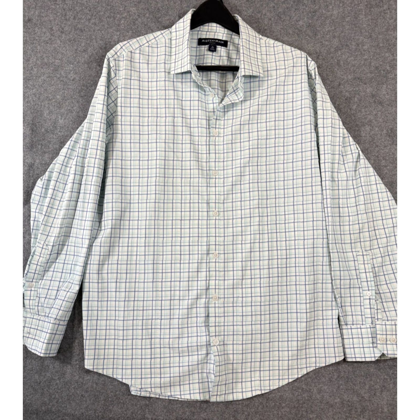 Mizzen+Main Mizzen+Main Leeward Dress Shirt Mens XL Trim Blue Green Plaid Performance Long Sleeve Shirt Size 46R - 2 Thumbnail