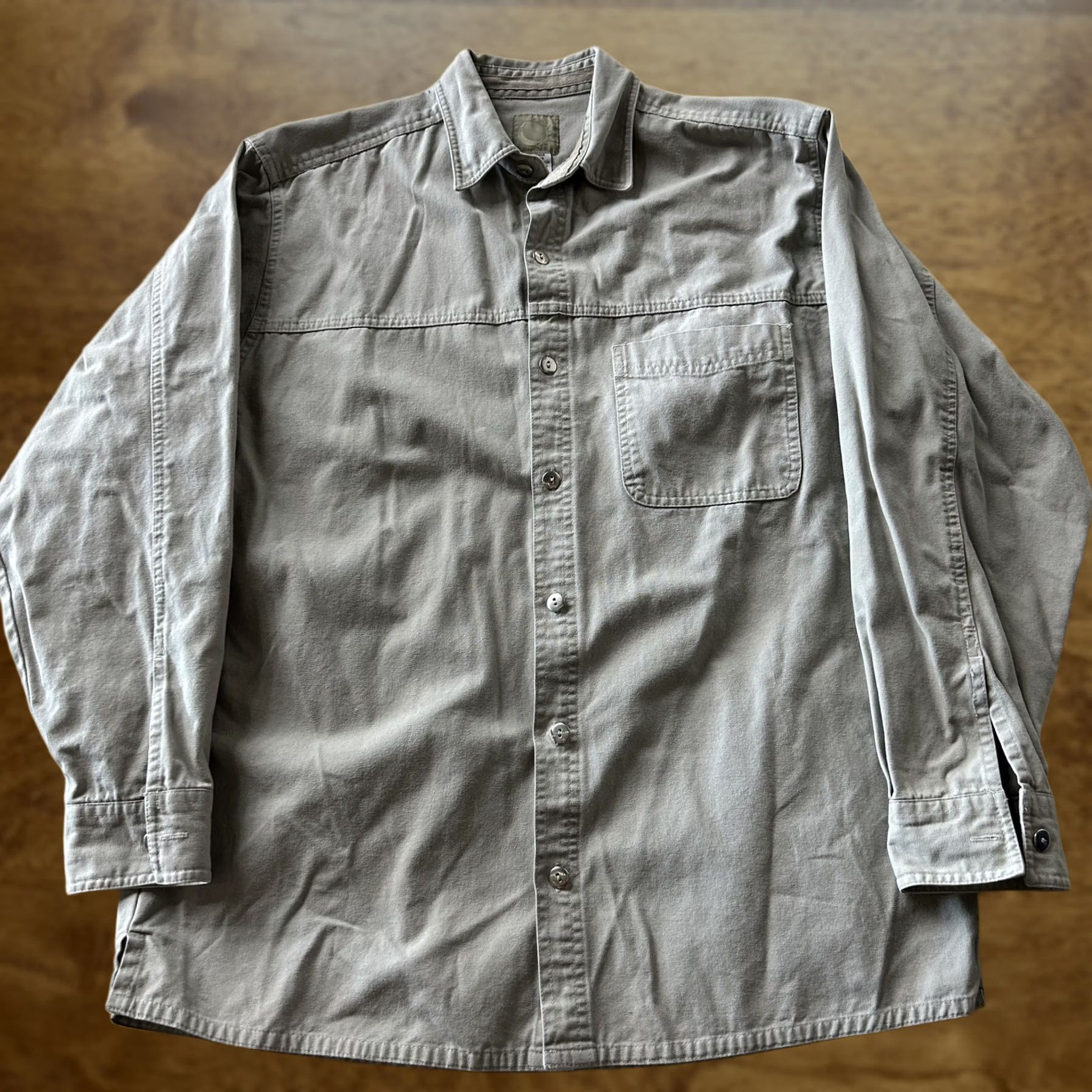 Vintage Y2K Mens Large Gray Solid Long Sleeve Button Up Casual Workwear Cotton Size US L / EU 52-54 / 3 - 1 Thumbnail
