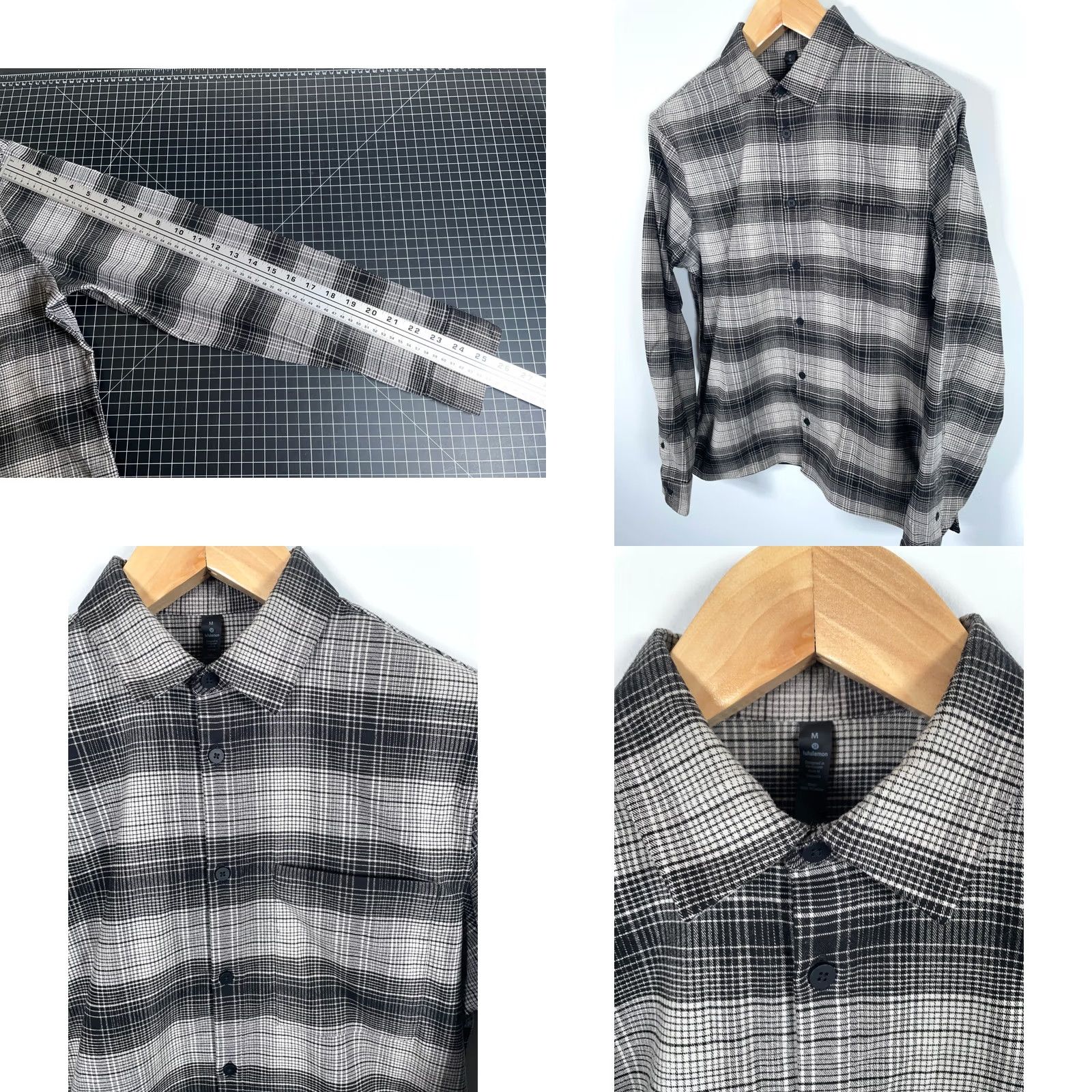Lululemon Lululemon Shirt Mens Medium Gray Plaid Lightweight Flannel Zip Pocket Button-Up Casual Shirt (Regular) Size US M / EU 48-50 / 2 - 8 Thumbnail
