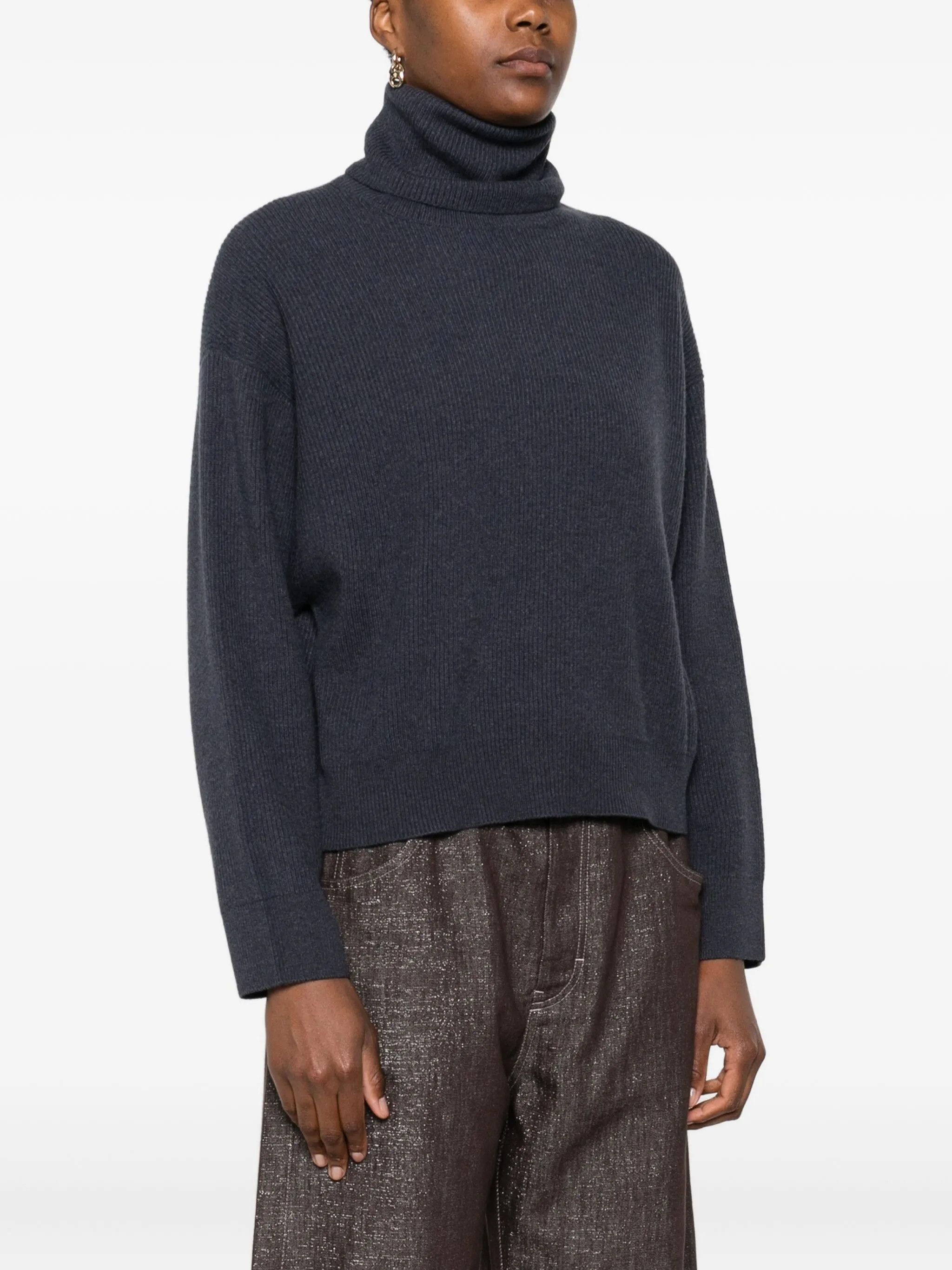 Brunello Cucinelli o1y0825 Turtleneck Sweater in Navy Size L / US 10 / IT 46 - 3 Thumbnail