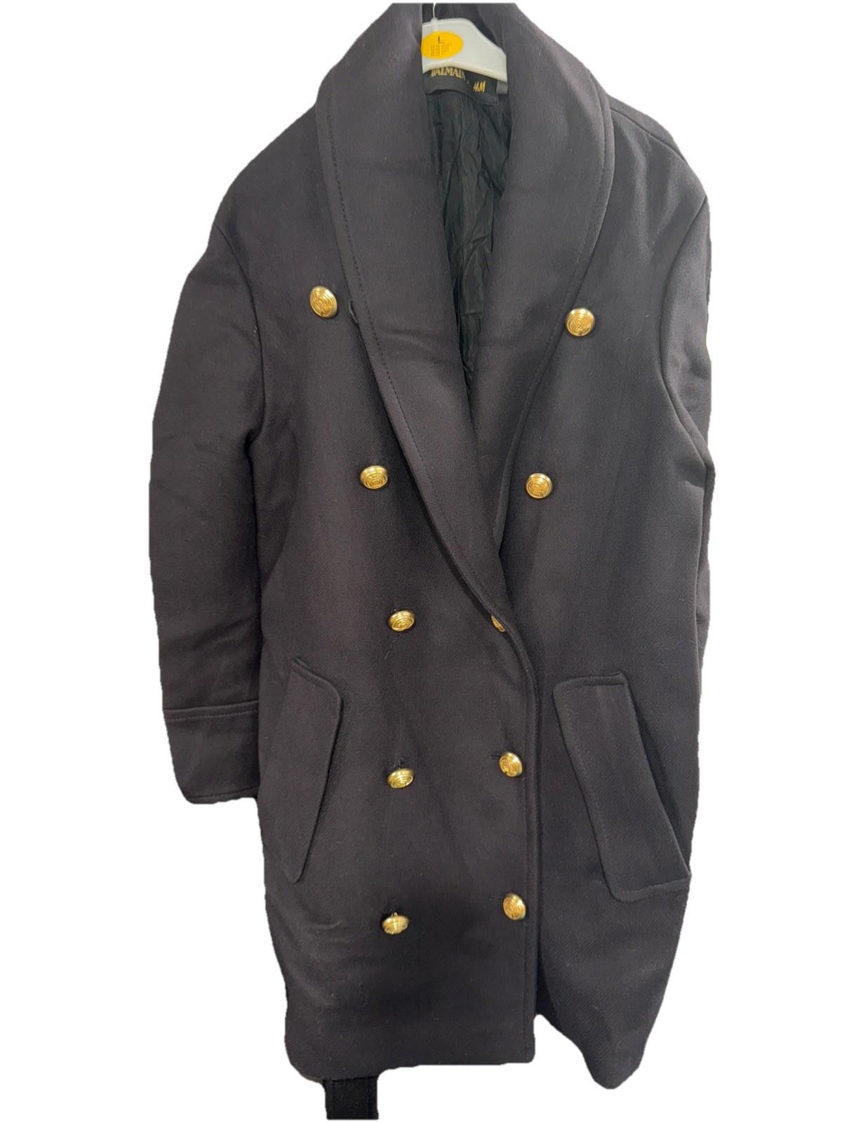 Balmain BalmainXH&M Black Wool Pea Coat Gold Buttons Womens Size 8 Size M / US 6-8 / IT 42-44 - 1 Thumbnail