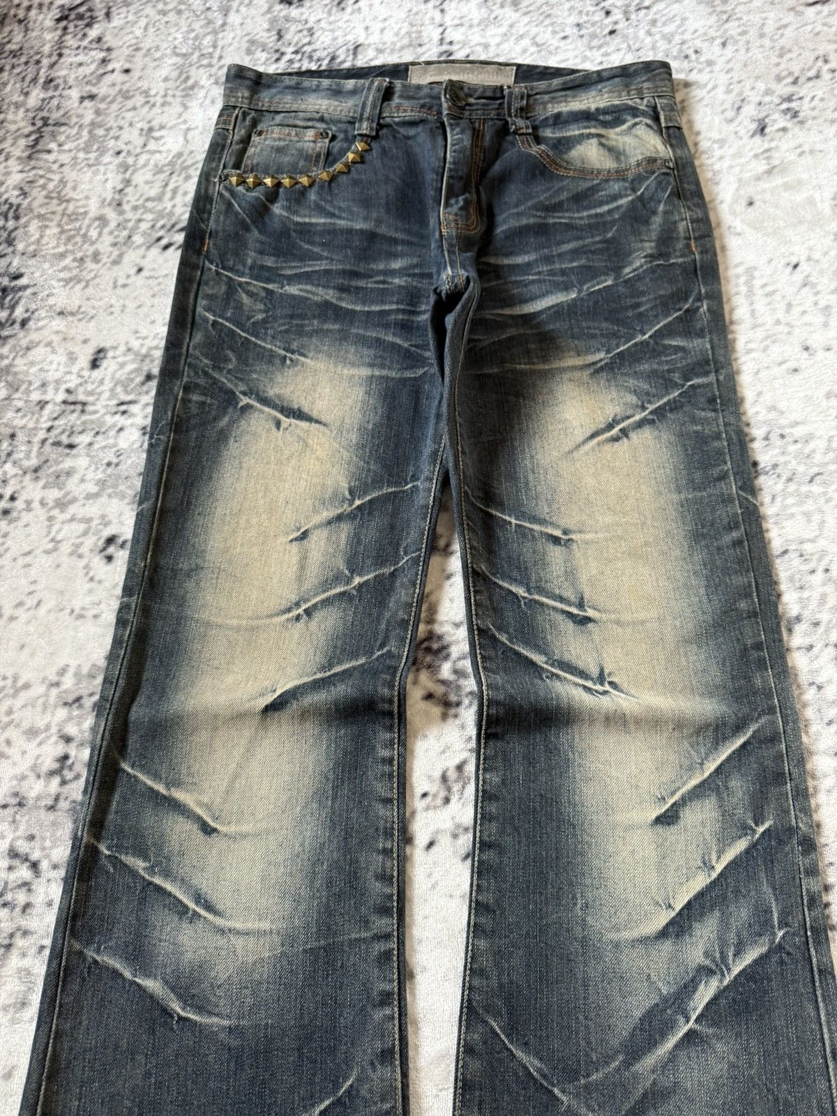 Japanese Brand Tokyo Underground Studded Mud Wash Flared Jeans Size US 30 / EU 46 - 3 Thumbnail
