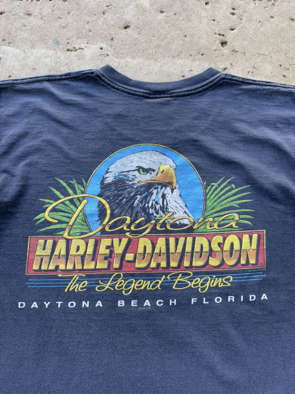 Harley Davidson × Vintage Vtg 90s Harley Davidson Daytona Graphic Fade Black Tee Large Size US L / EU 52-54 / 3 - 6 Thumbnail