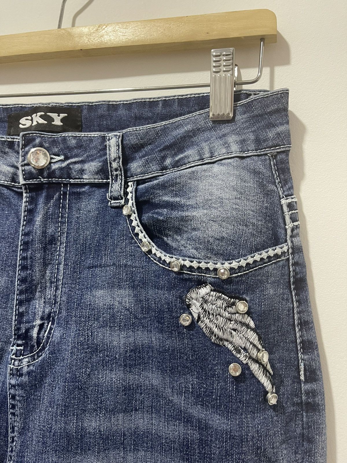 Hysteric Glamour Rare Vintage SKY Skull Wings Embroidered Flare Denim Size US 30 / EU 46 - 14 Thumbnail