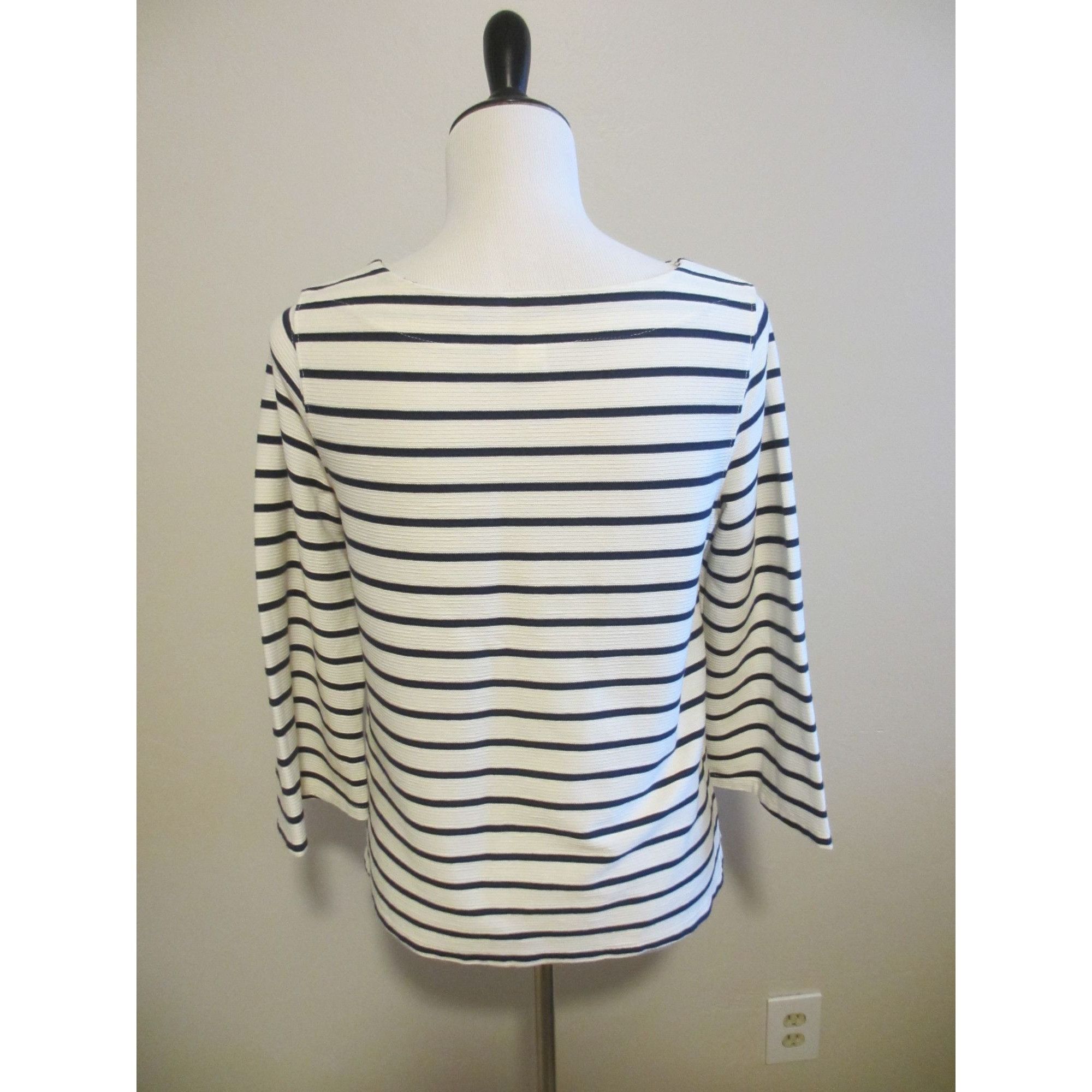 Old Navy Striped Old Navy Womens Cream & Navy 3/4 Sleeve Boatneck Top Size S / US 4 / IT 40 - 3 Thumbnail