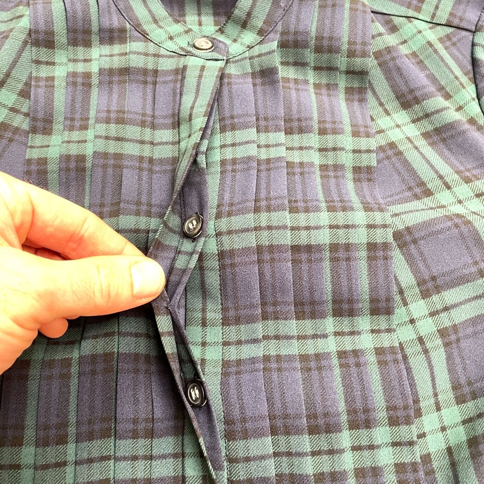 J.Crew J.CREW Shirt Womens 2XS Drapey Tuxedo Pleated Women XXS Blue Green Plaid Long Sleeve Cotton Size XXS / US 00 / IT 34 - 6 Thumbnail