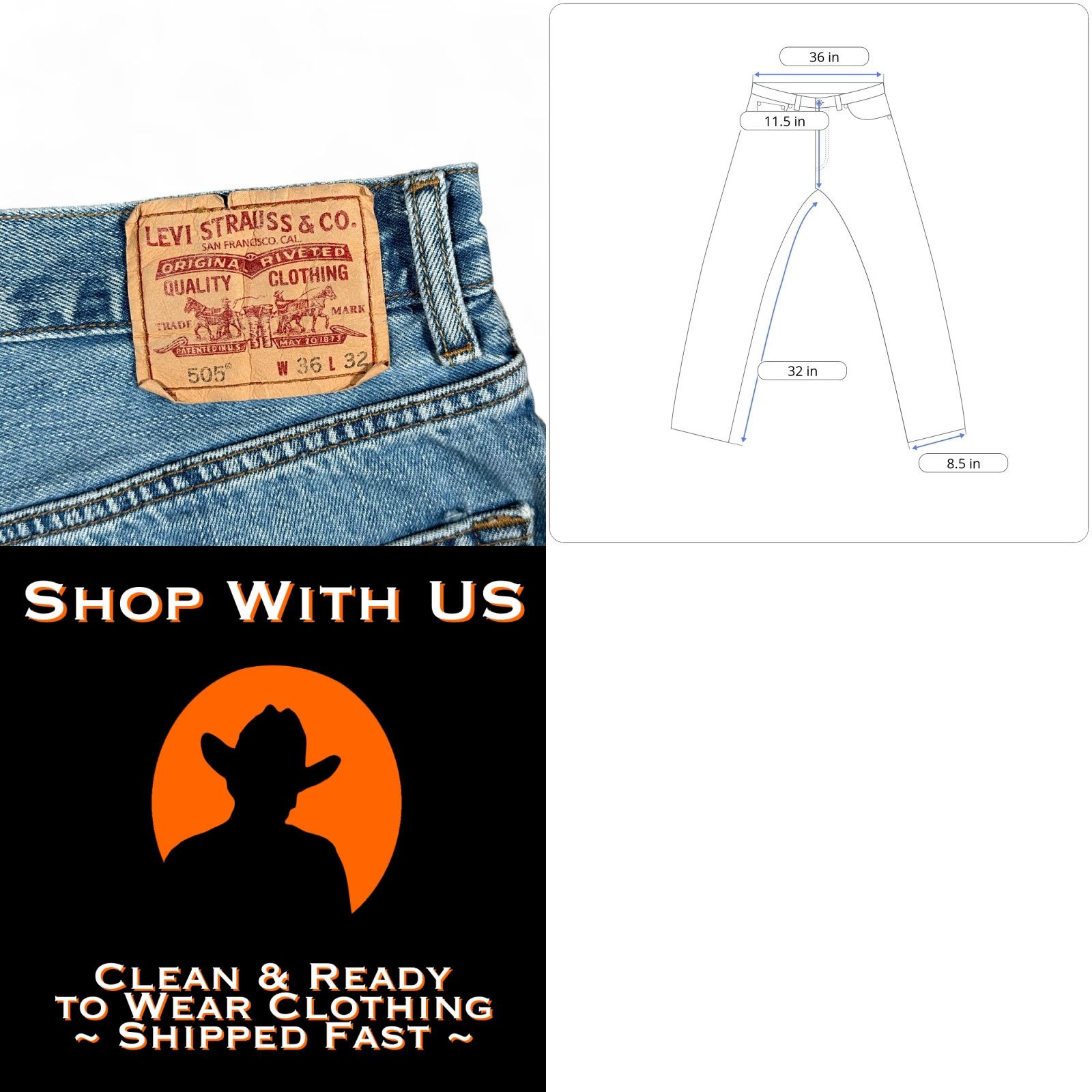 Levi's Levi's 505 Jeans Mens 36x32 Blue Regular Fit Straight Leg Light Wash Denim Y2K Size US 36 / EU 52 - 8 Thumbnail
