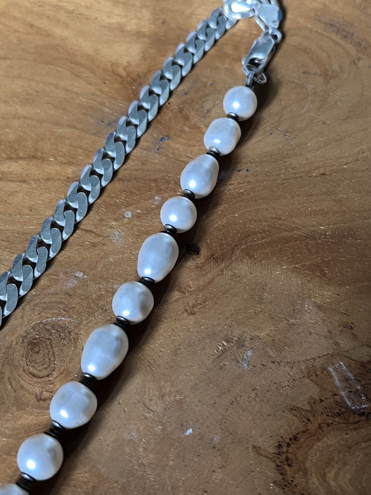 Other 925 Sterling Pearl Curb Chain Necklace Baroque Half & half Size ONE SIZE - 3 Thumbnail