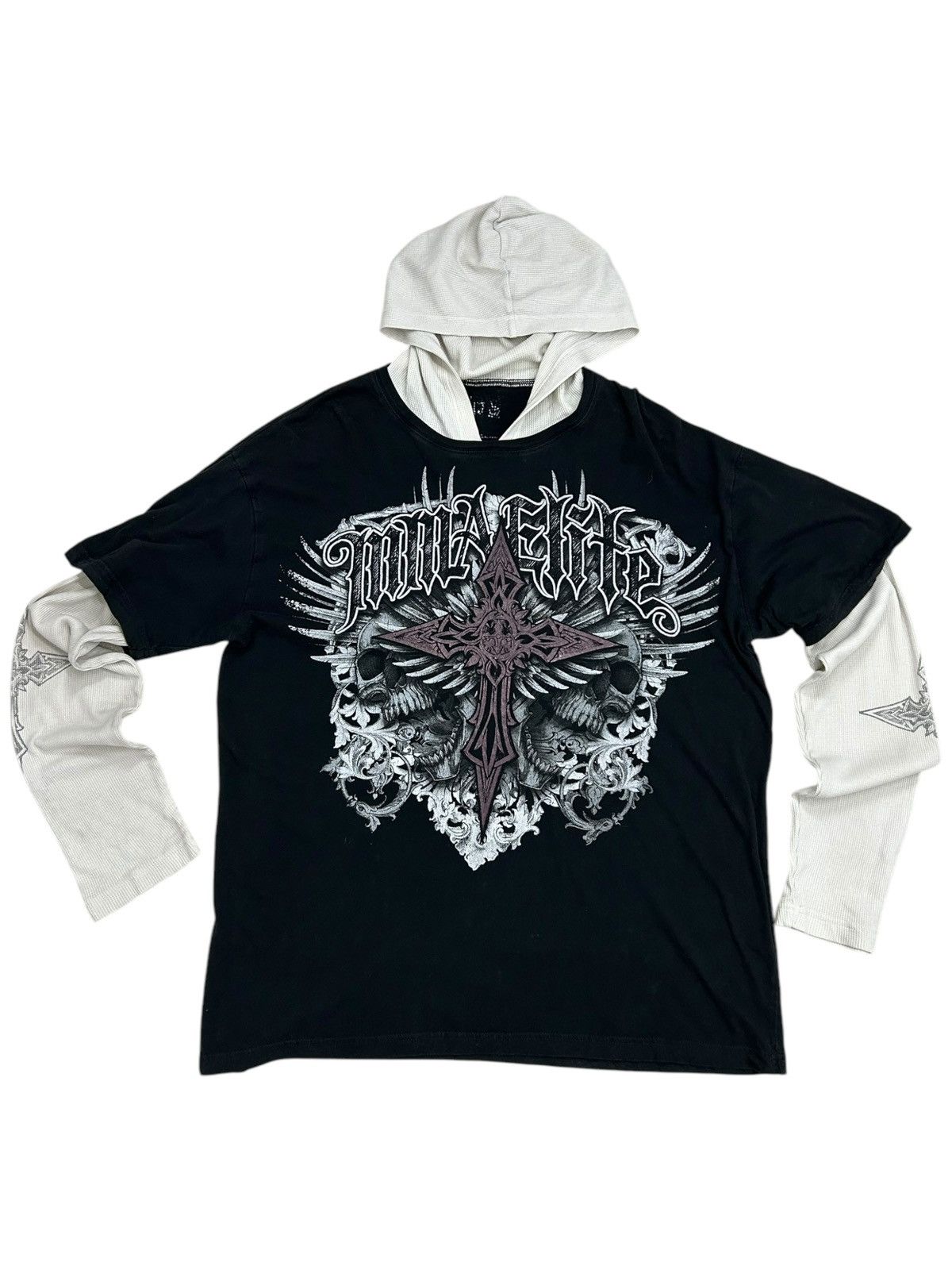 Designer × Japanese Brand MMZ Elite Gothic Cross Hoodie Layered L/Sleeve Graphic Tee Size US XL / EU 56 / 4 - 2 Thumbnail
