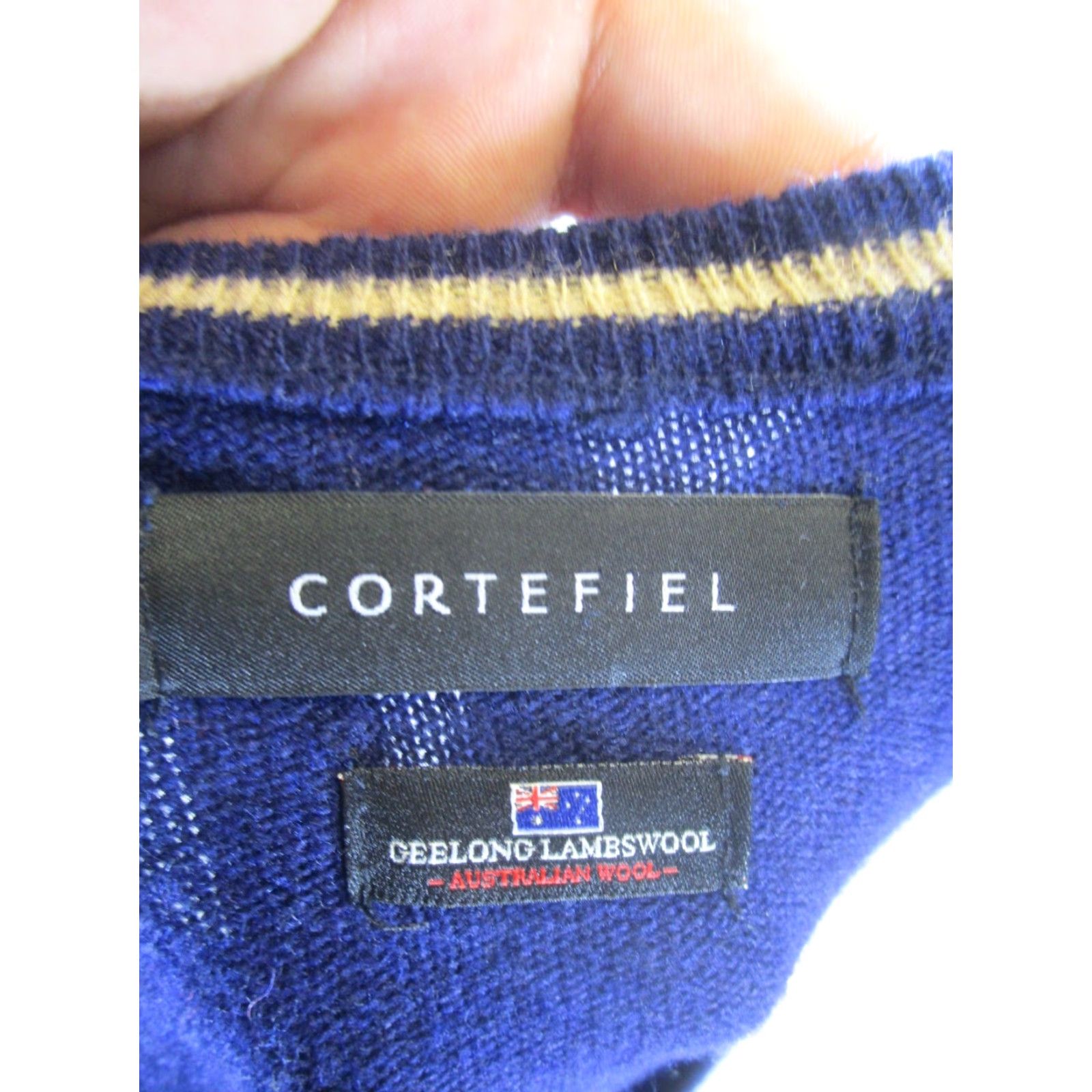 Vintage Cortefiel Sweater Mens Large V Neck Knit Wool Blend Blue Pullover Size US L / EU 52-54 / 3 - 6 Thumbnail
