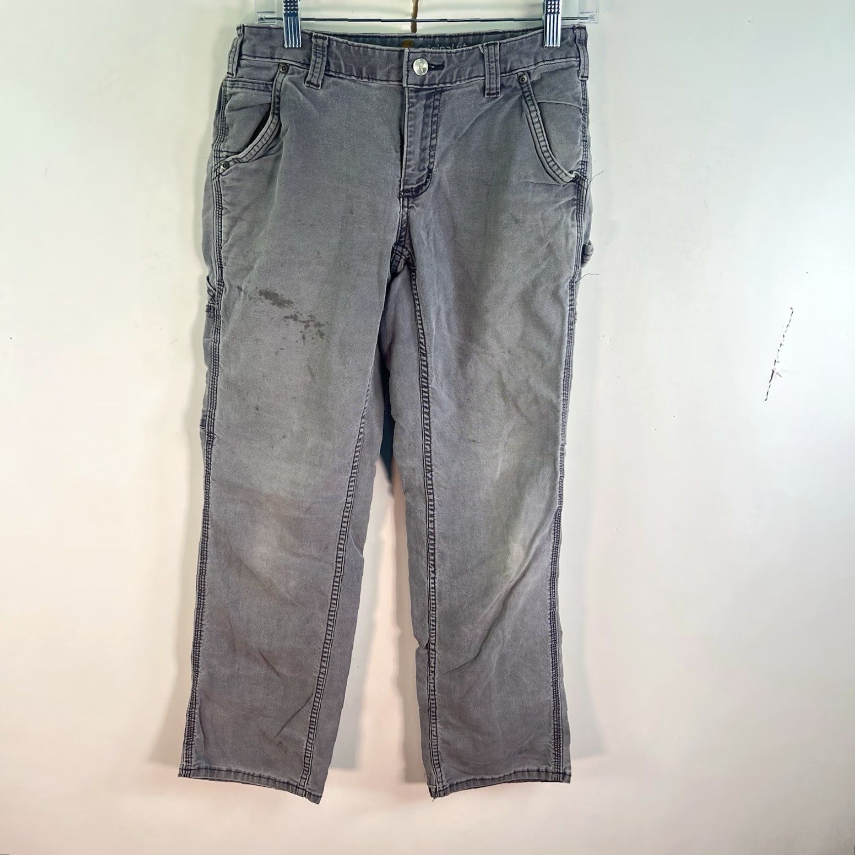 Carhartt Carhartt Women's Canvas Carpenter Pants Size 4S Gray Straight Fit 30X29 5-Pocket Logo Size 27" / US 4 / IT 40 - 5 Thumbnail