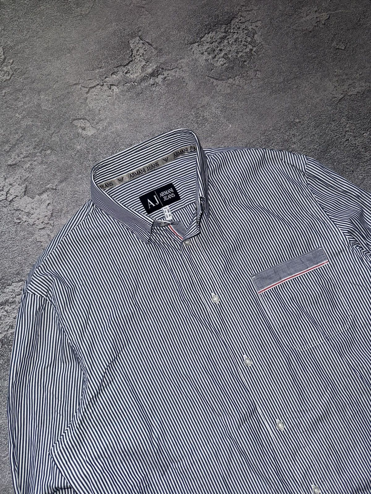 Armani × Vintage Armani Jeans XL striped shirt polo long sleeve button up Size US M / EU 48-50 / 2 - 2 Thumbnail