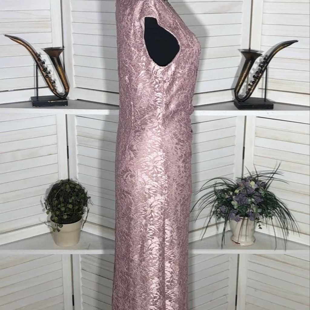 Vintage Tahari Arthur S. Levine Maxi Sequin Gown Floral Lace Pink 6 Size M / US 6-8 / IT 42-44 - 6 Thumbnail
