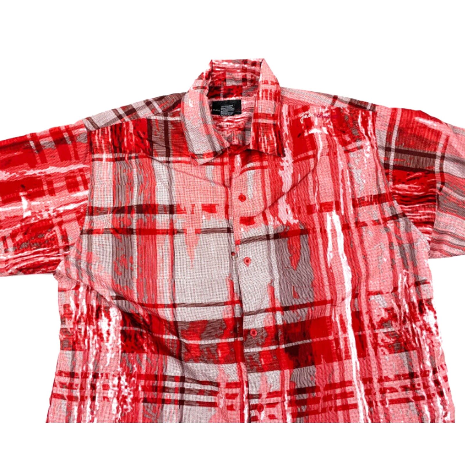 Fubu VINTAGE FUBU Shirt Men Large Red Abstract Loop Collar Button-Up Short Sleeve 90s Hip Hop Geometric Pattern casual Size US L / EU 52-54 / 3 - 2 Thumbnail