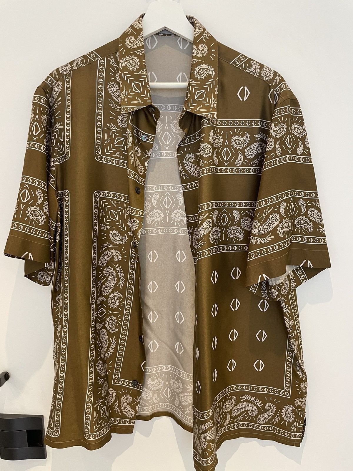 image of Dior Silk Bandana Print Short Sleeve Button Up Shirt in Brown, Men's (Size Medium)