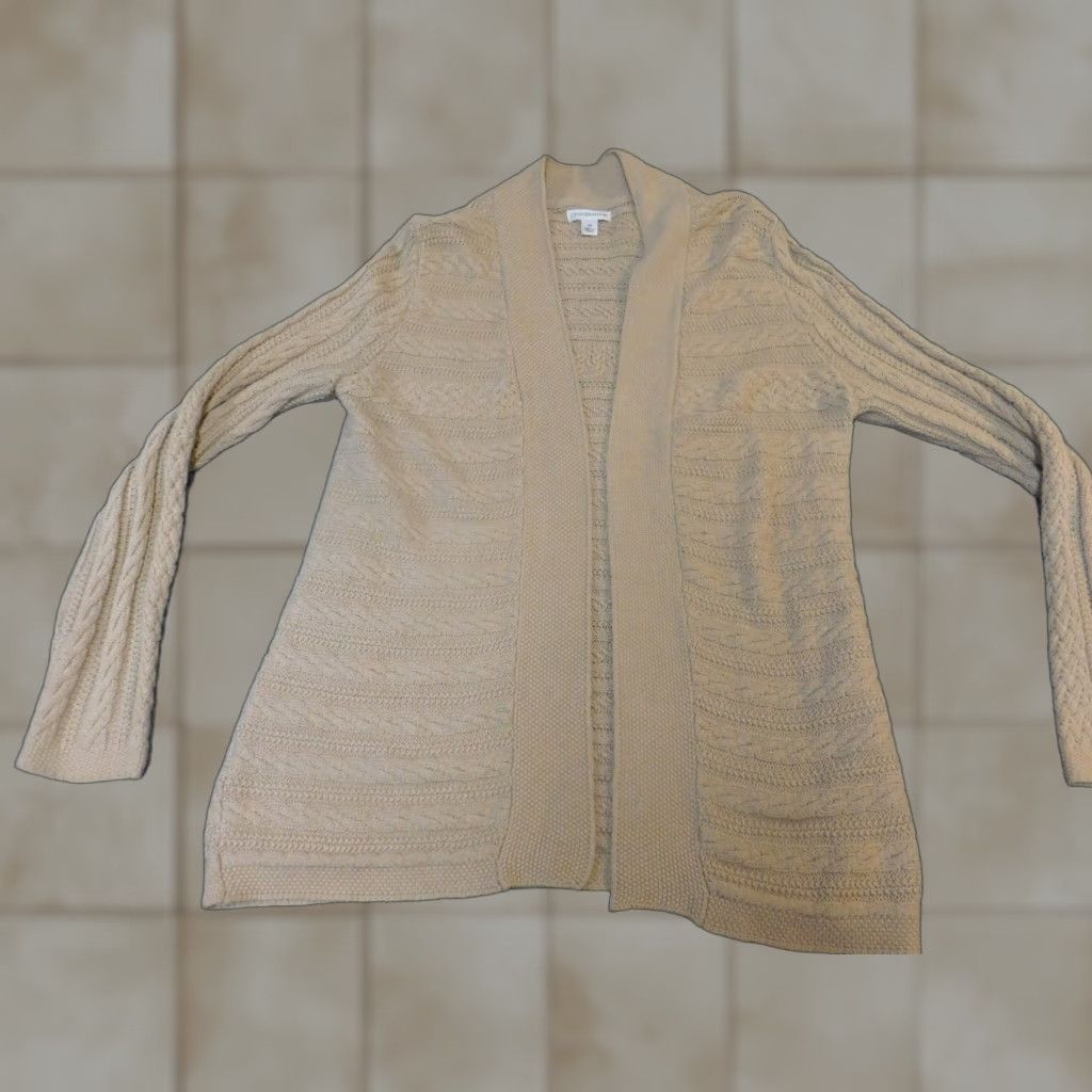 Croft & Barrow Croft & Barrow Womens Cardigan Sweater Regular Medium Beige Knit Cotton Long Sleeve Crew Neck Size M / US 6-8 / IT 42-44 - 1 Thumbnail