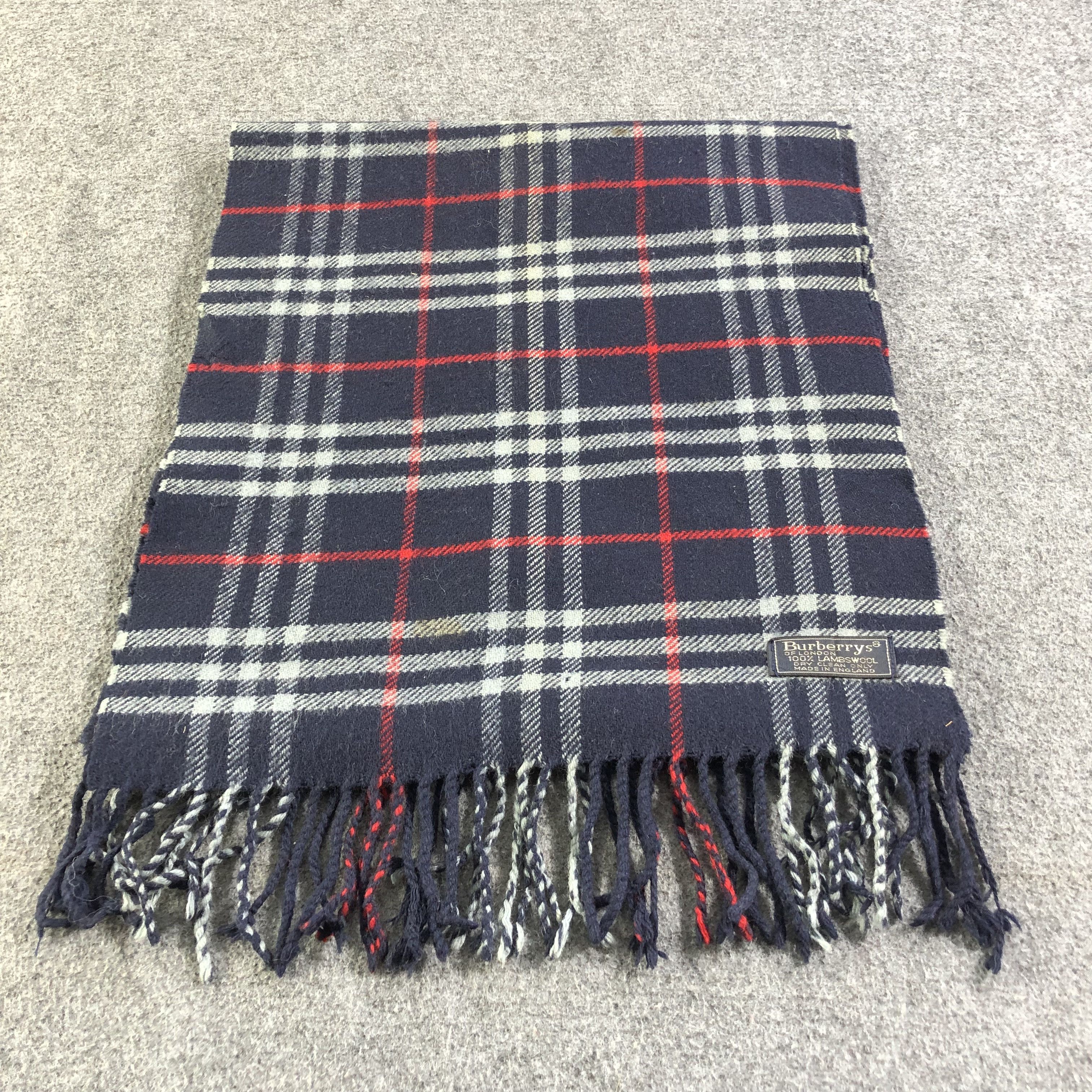 Burberry Burberrys Nova Check Blue Wool Scarf Muffler V1351 Size ONE SIZE - 2 Thumbnail