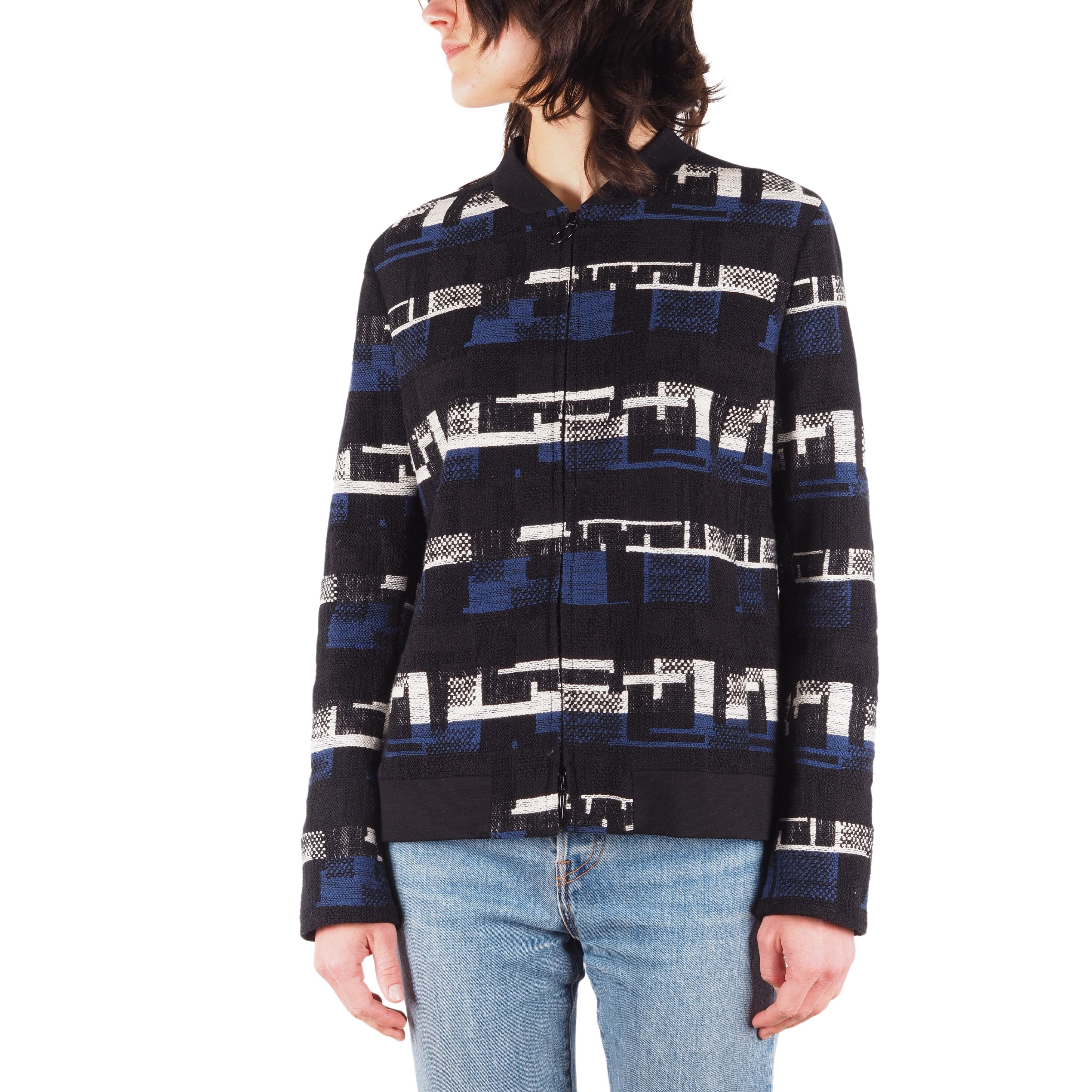 Akris Akris Punto Black Blue White Striped Zip Designer Jacket Size M / US 6-8 / IT 42-44 - 1 Thumbnail