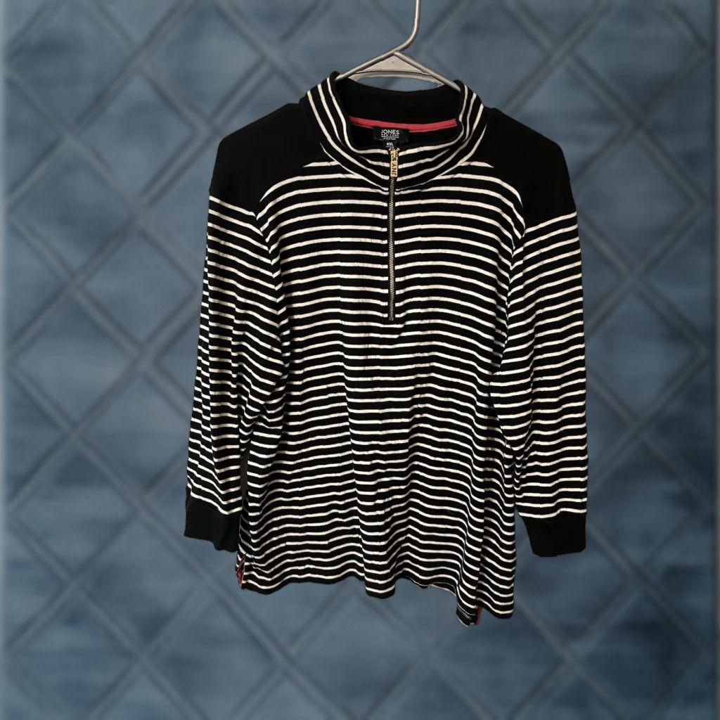 Jones New York JONES New York Signature Pullover 1/4 Zip Striped Black White XXL Women's Size XXL / US 16-18 / IT 52-54 - 1 Thumbnail