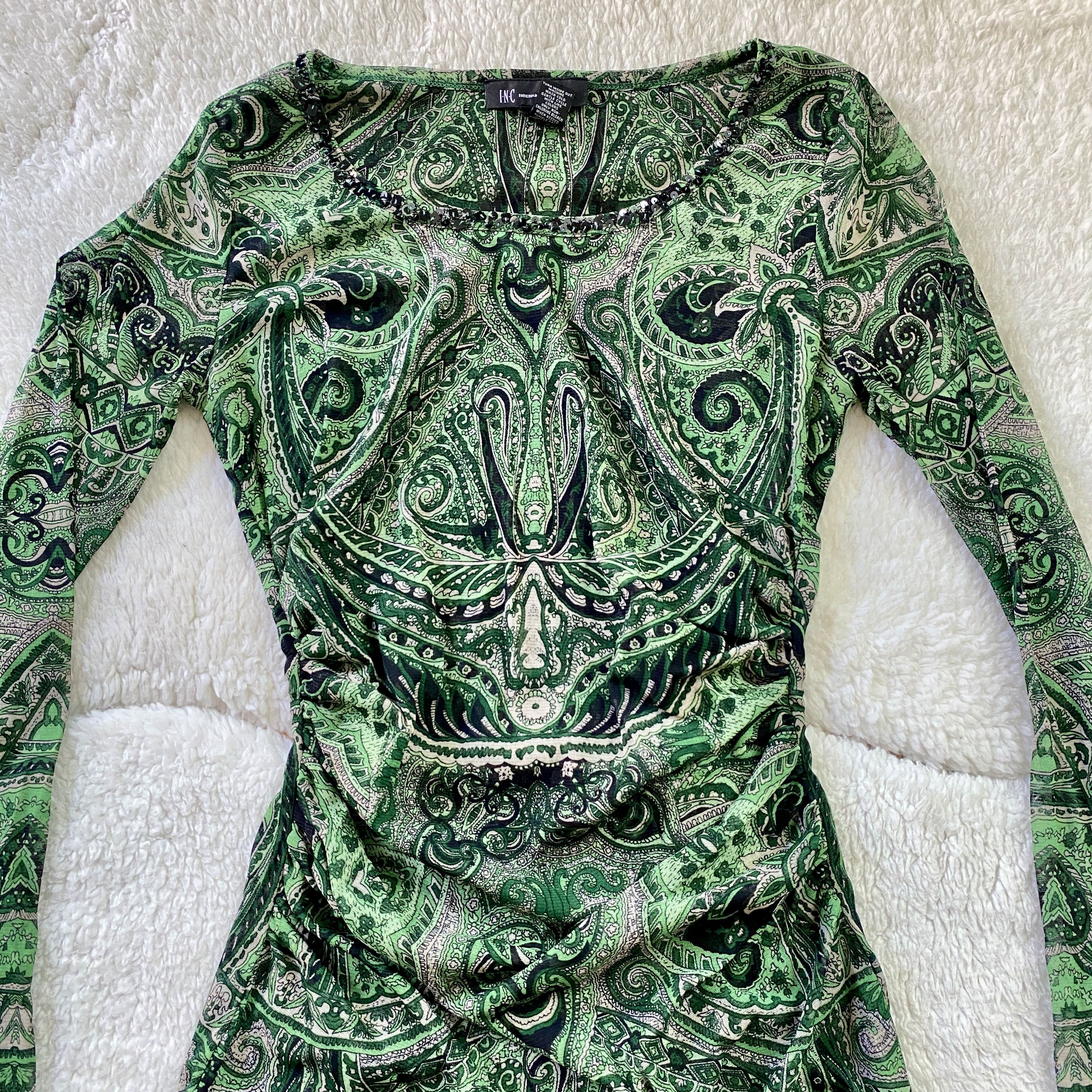 I.N.C INC International Concepts Sheer Green Paisley Beaded Top Size M / US 6-8 / IT 42-44 - 13 Thumbnail