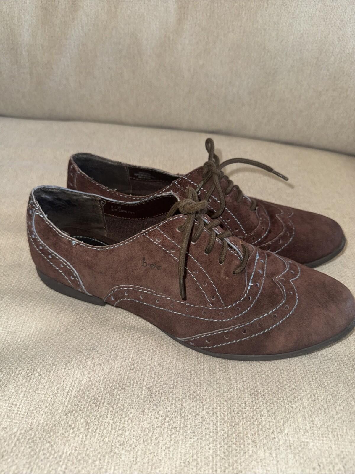 Born Born Suzette Wingtips Brown Suede Oxford Flat Blue Stitching Size US 8 / IT 38 - 2 Thumbnail