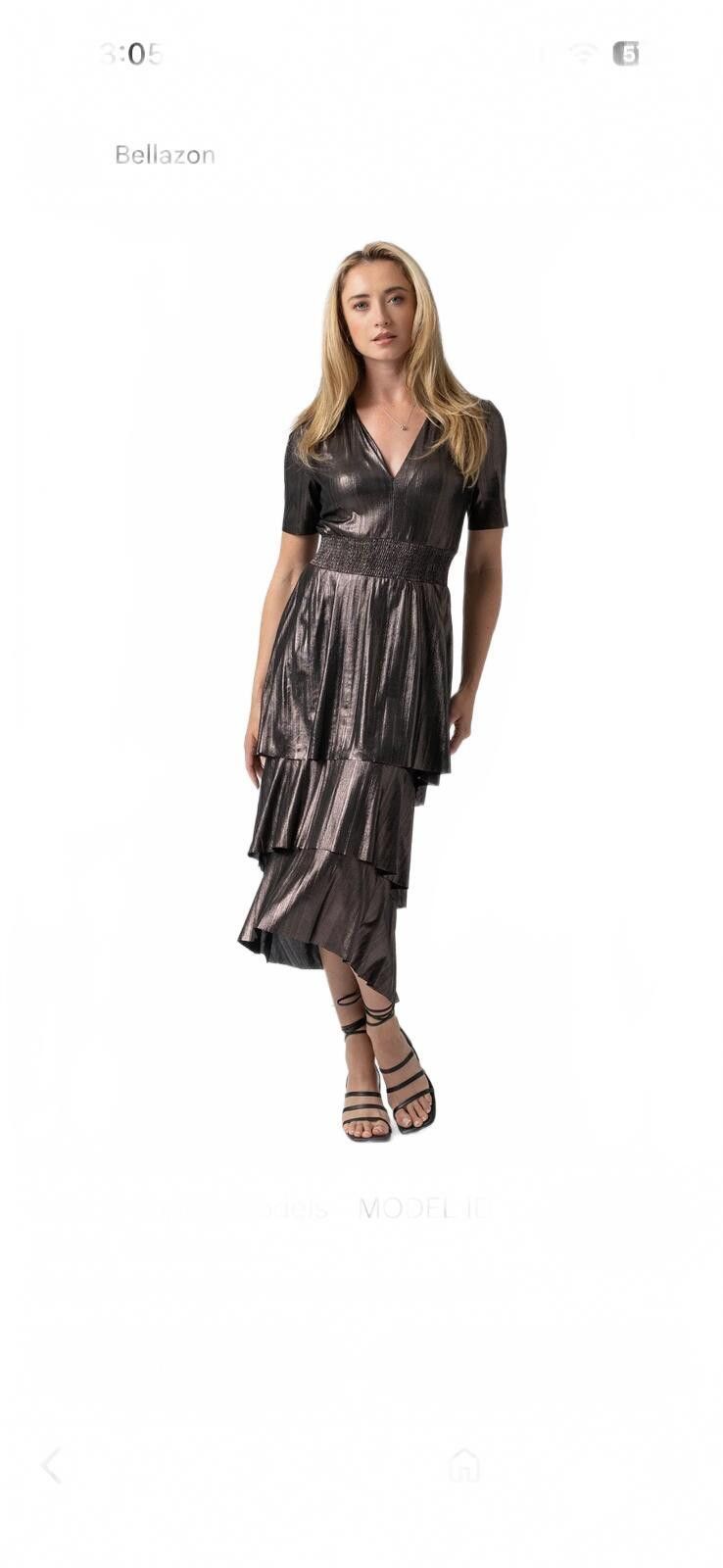 Other Saint + Sofia Gunmetal Metallic Tiered Midi Dress - Size 8 Size M / US 6-8 / IT 42-44 - 1 Thumbnail