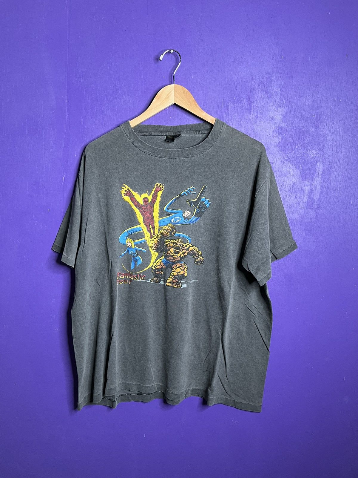 image of Made In USA x Marvel Comics Vintage 1989 Famtastic Four Members Faded T-Shirt in Black (Size XL)