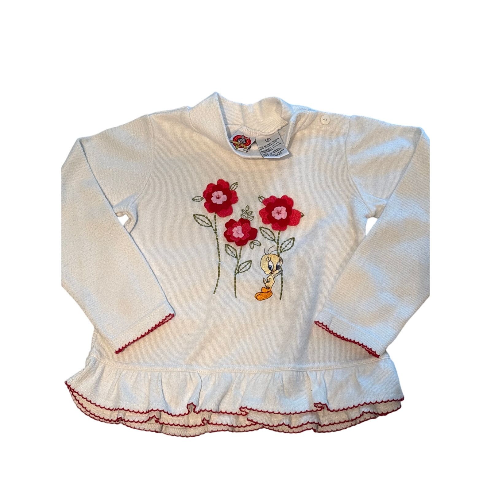 Warner Bros Youth girls, Tweety Bird floral embroidered frilly sweater Size M / US 6-8 / IT 42-44 - 1 Thumbnail