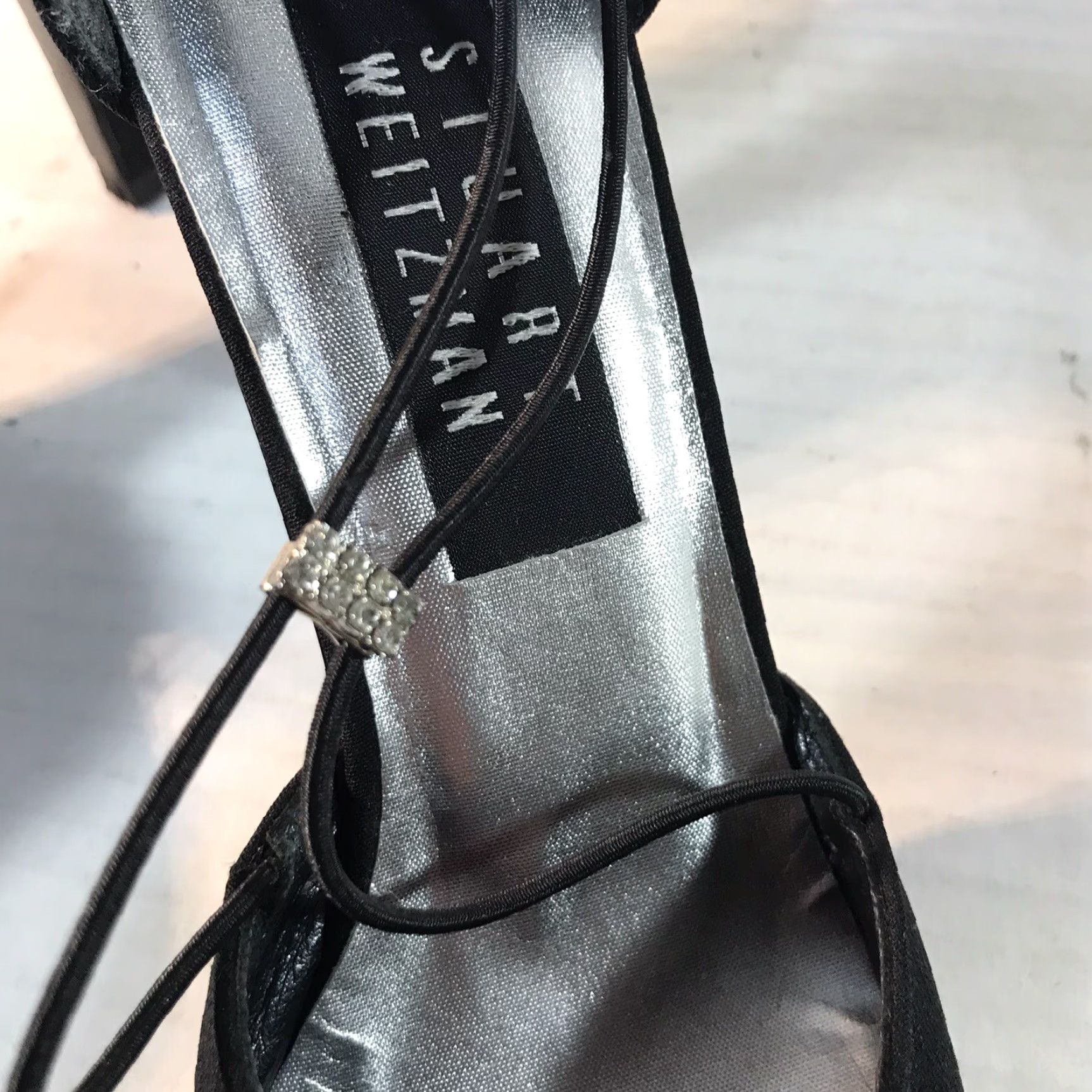Stuart Weitzman Stuart Weitzman Black Fabric Slingback Heels Womens Size 7.5A 3in Stiletto Rhinestone Modern Party Size US 8 / IT 38 - 3 Thumbnail