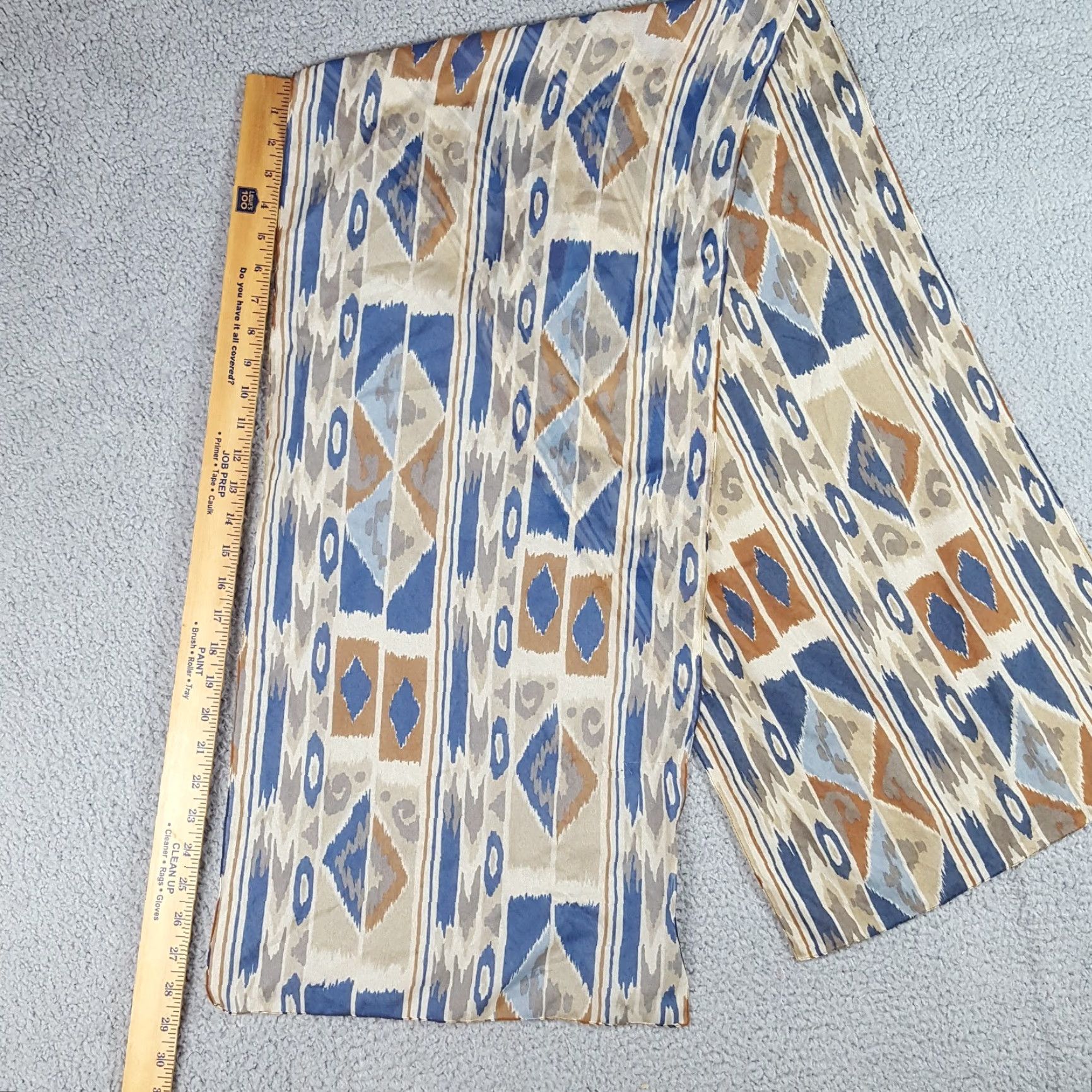 Vintage VINTAGE 80s Italian Aztec Art Southwestern Scarf Wrap 50" Handkerchief Sheer Scarf Women Beige Polyester Fringe Size ONE SIZE - 4 Thumbnail