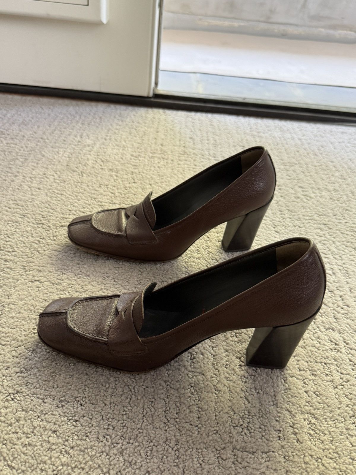 Miu Miu Miu Miu Brown Leather Block Heel Loafers Size US 8 / IT 38 - 3 Thumbnail