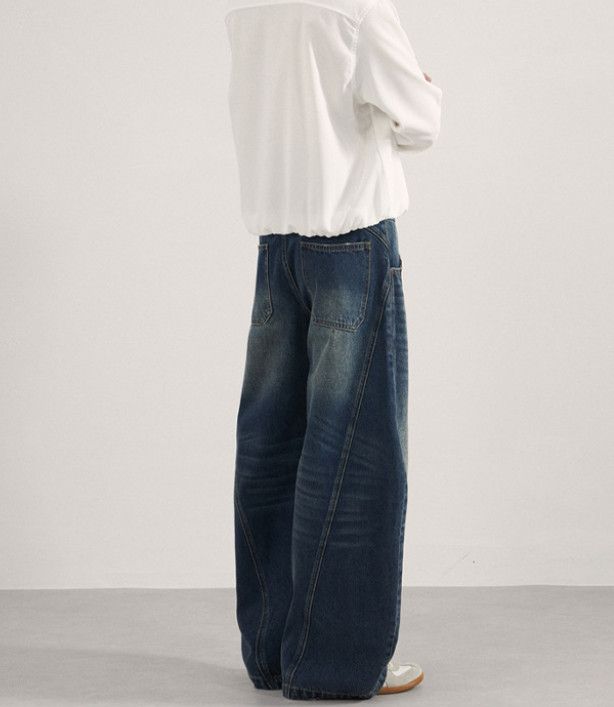 Japanese Brand Street curved wash straight leg patchwork wide-leg jeans Size US 32 / EU 48 - 4 Thumbnail
