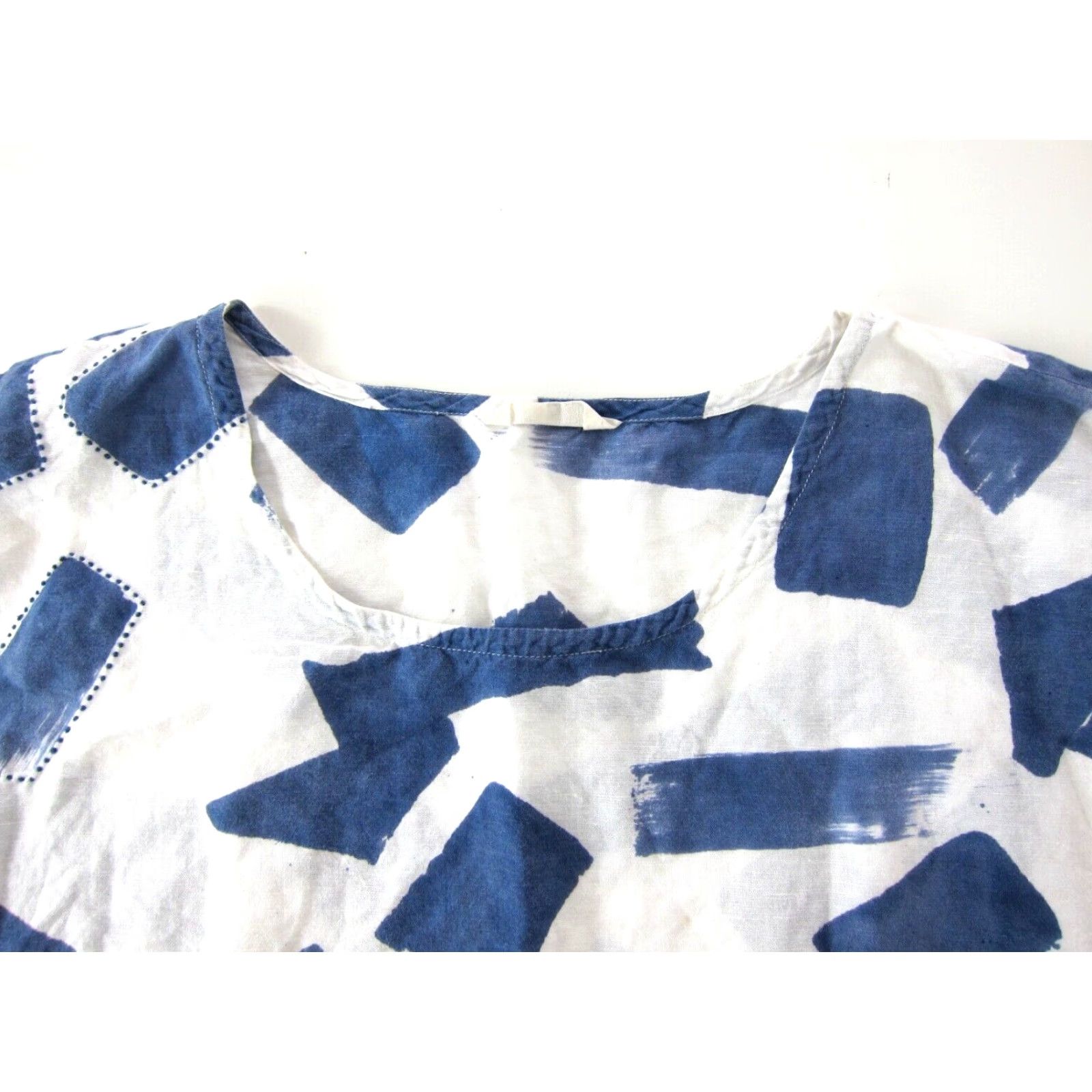 Vintage Marketplace Linen Blue White Abstract Short Sleeve Boxy Smock Tunic Blouse 1X 1W Size XL / US 12-14 / IT 48-50 - 3 Thumbnail