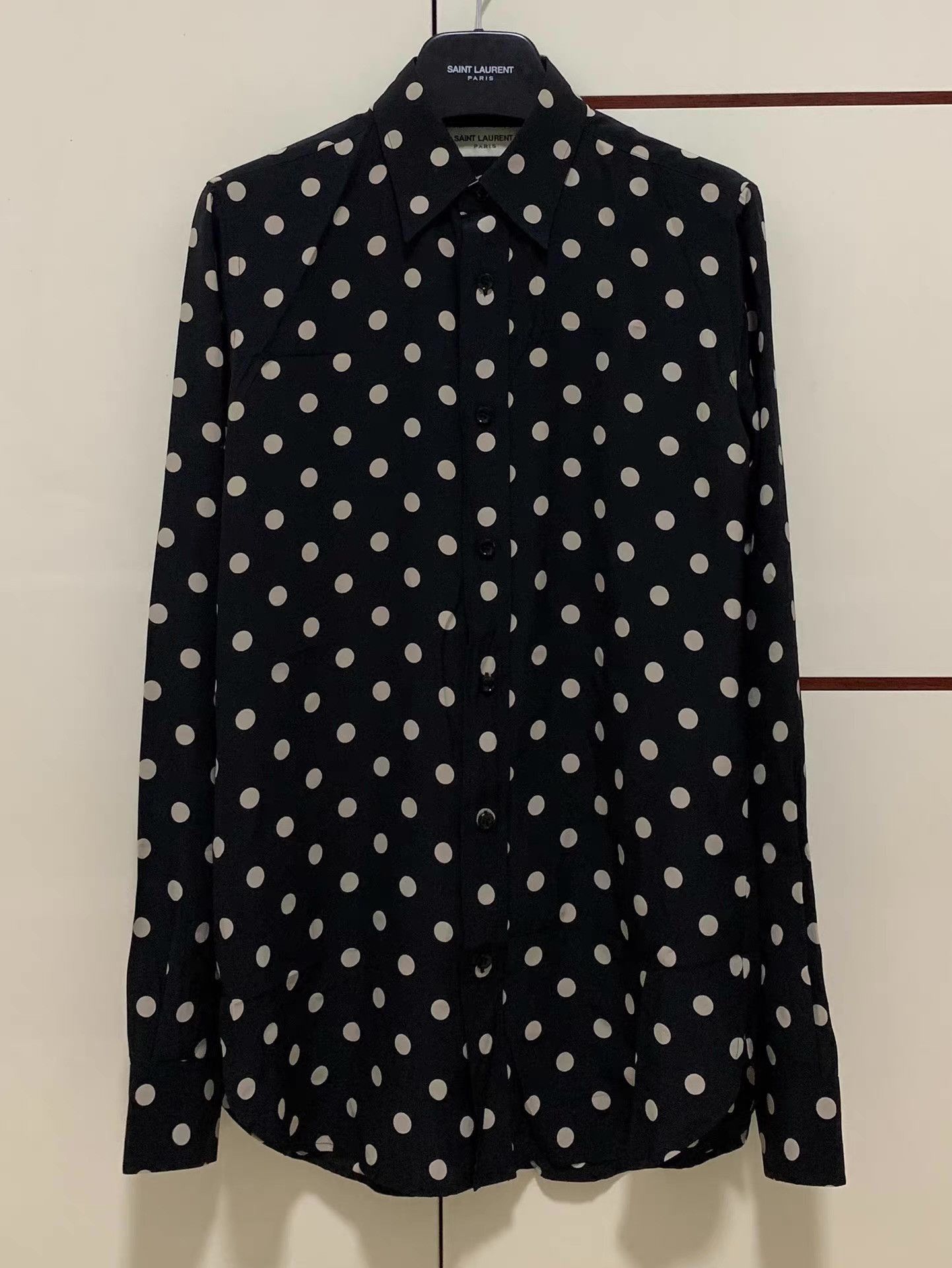 Saint Laurent Paris Black Polka Dot Long Sleeve Button-Up Shirt S Size US S / EU 44-46 / 1 - 1 Thumbnail