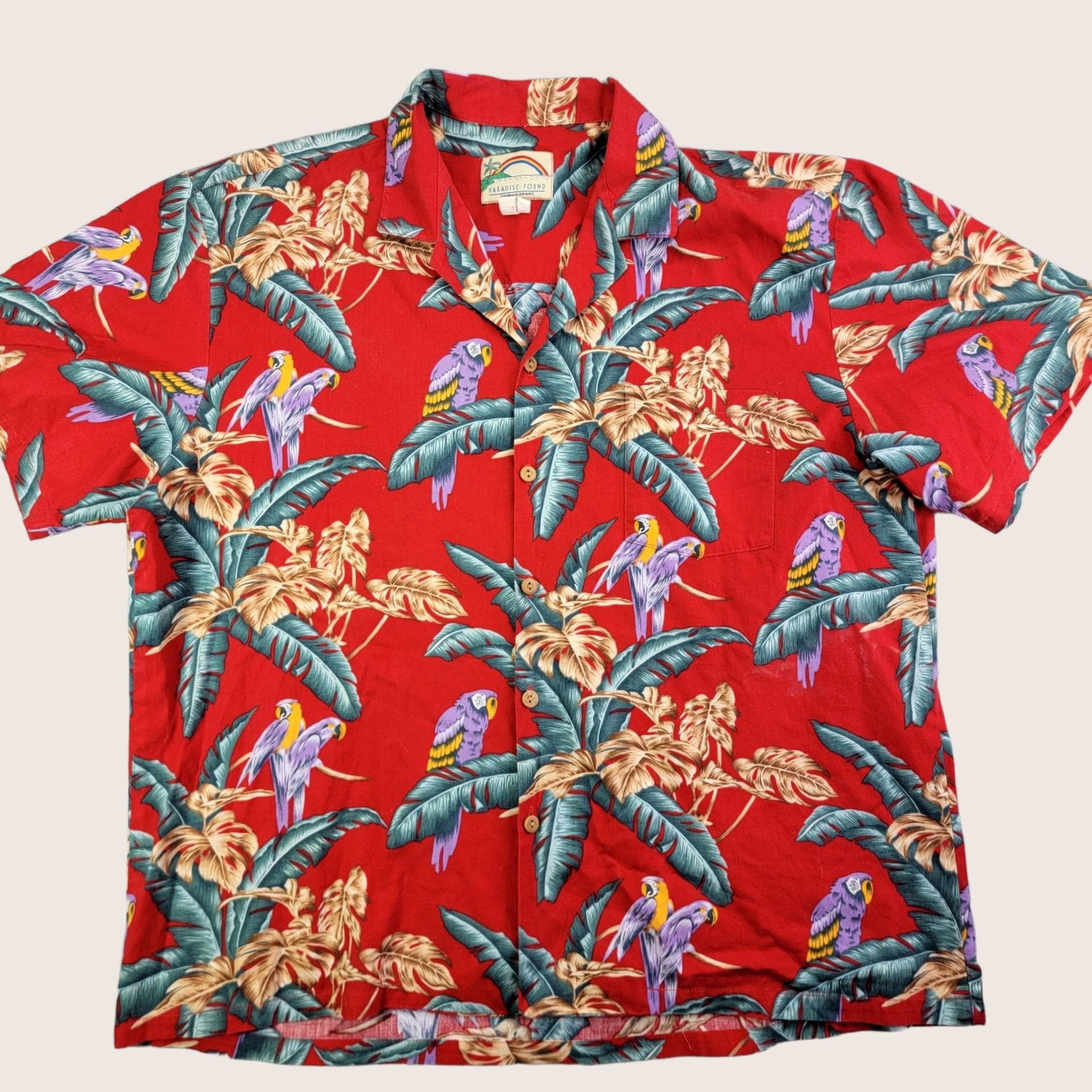 Paradise Found Paradise Found Shirt Mens XL Red Parrot Hawaiian Aloha Short Sleeve Button-Up Shirt Size US XL / EU 56 / 4 - 1 Thumbnail